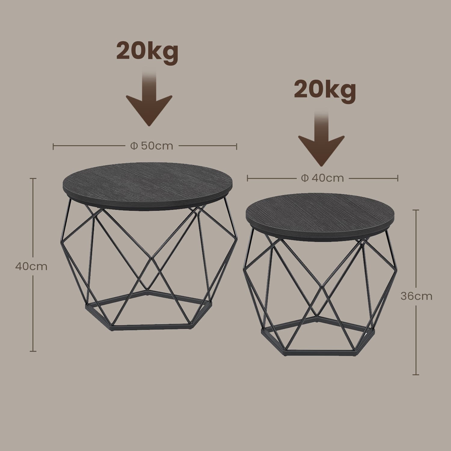 Round coffee table, set of 2, living room table - Image 3