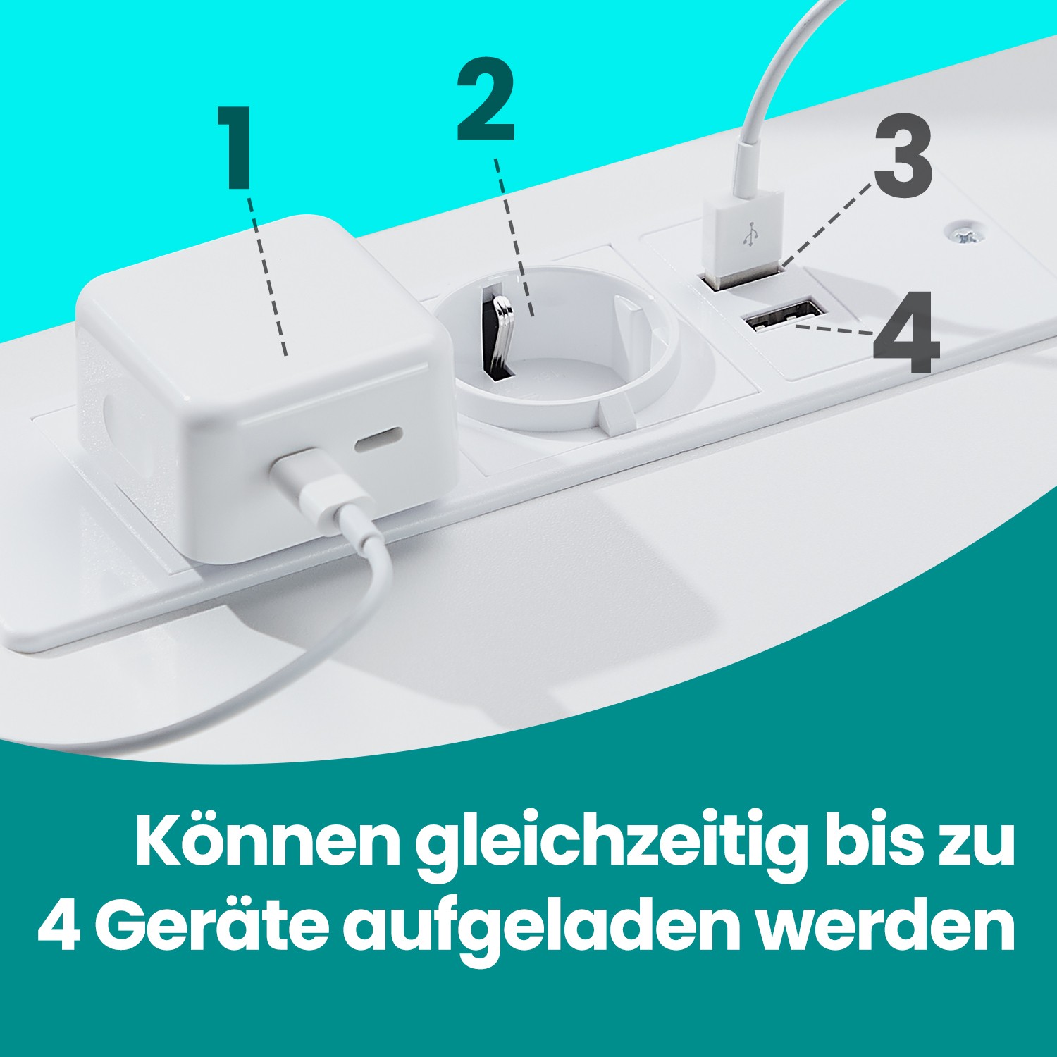 Sidebord 2 AC-stik soveværelse sky hvid - Billede 3