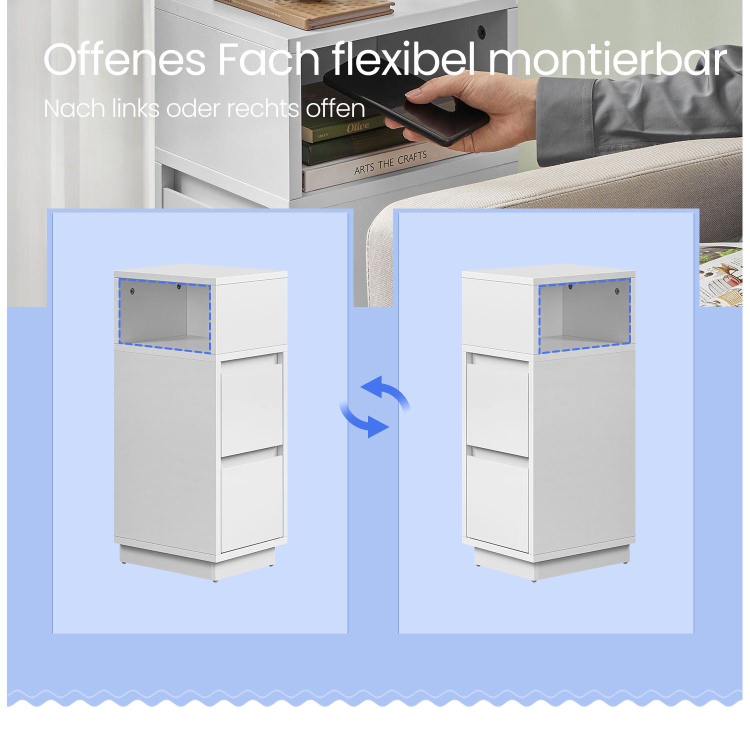 Smalt sengebord, sidebord med 2 skuffer og åbent rum - Billede 5