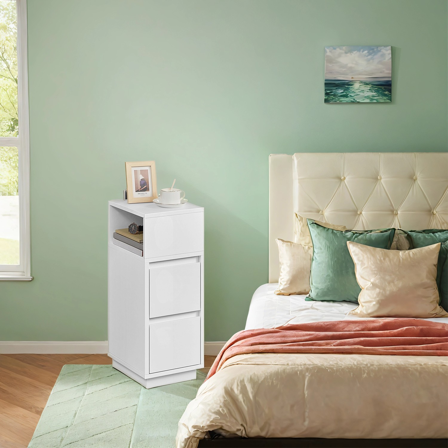 Bedside table, narrow, side table with 2 drawers - Image 3