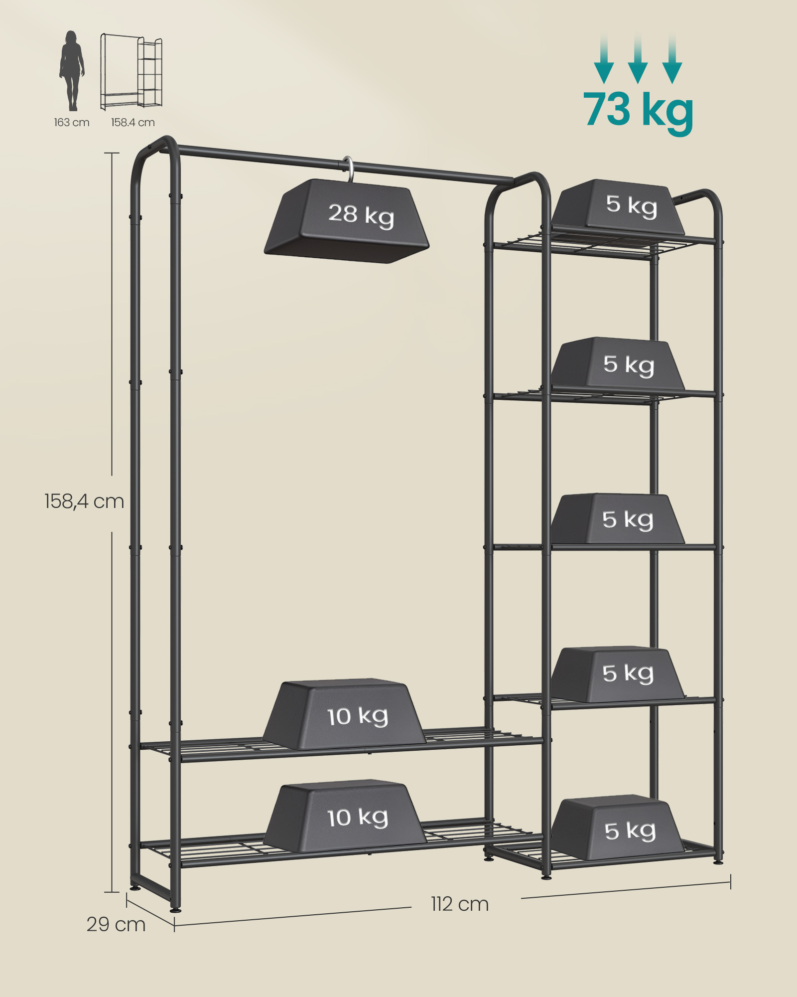Klädhängare med hyllplan 29 x 112 x 158,4 cm matt svart - Bild 5