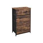 Chest of Drawers, Fabric 5-Drawer Storage Organiser Unit, Wooden Front and Top, Industrial Style Dresser Unit, for Living Room, Hallway, Nursery, Rustic Brown and Black LGS45H