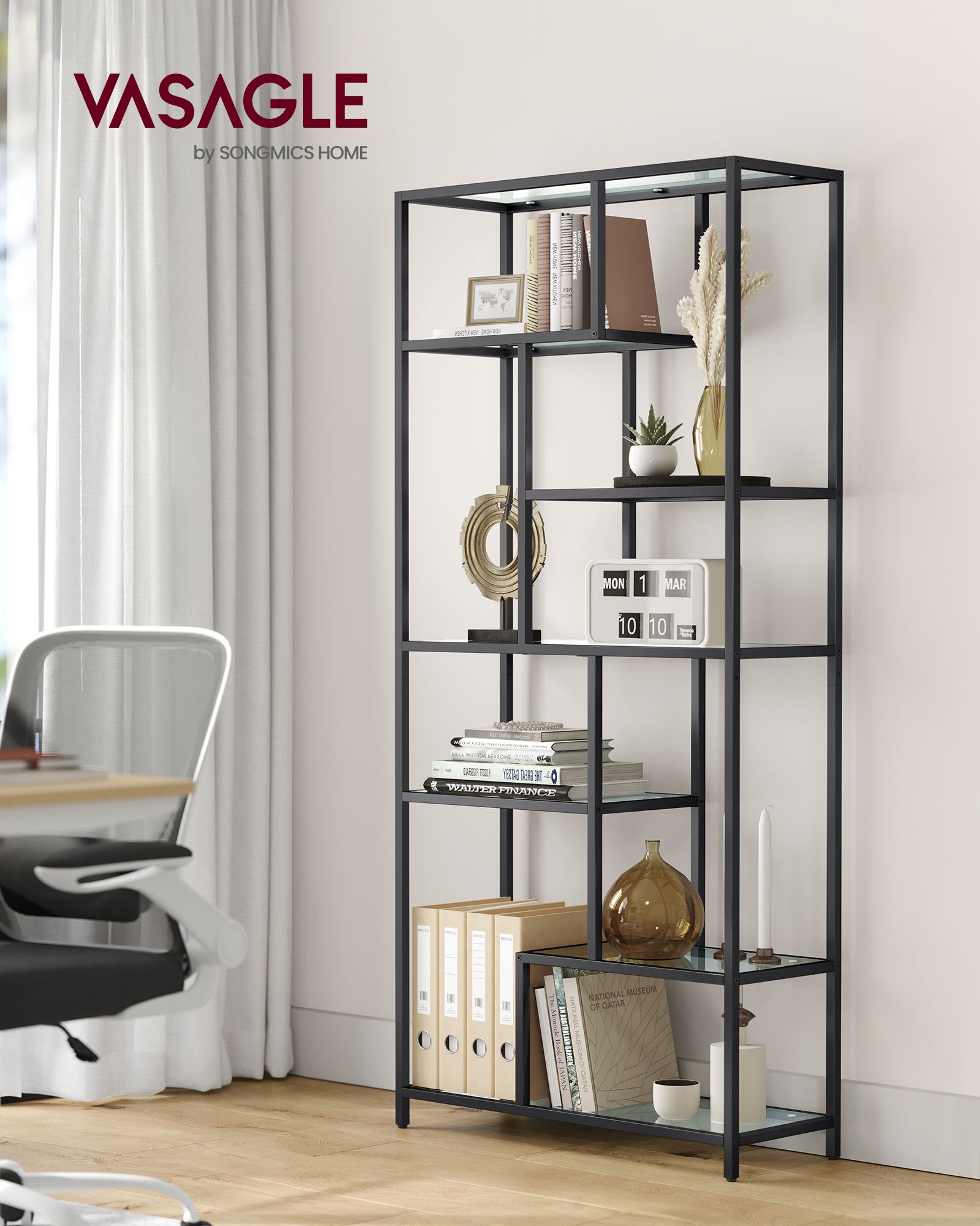 Bookcase with 6 shelves ink black - transparent - Image 2