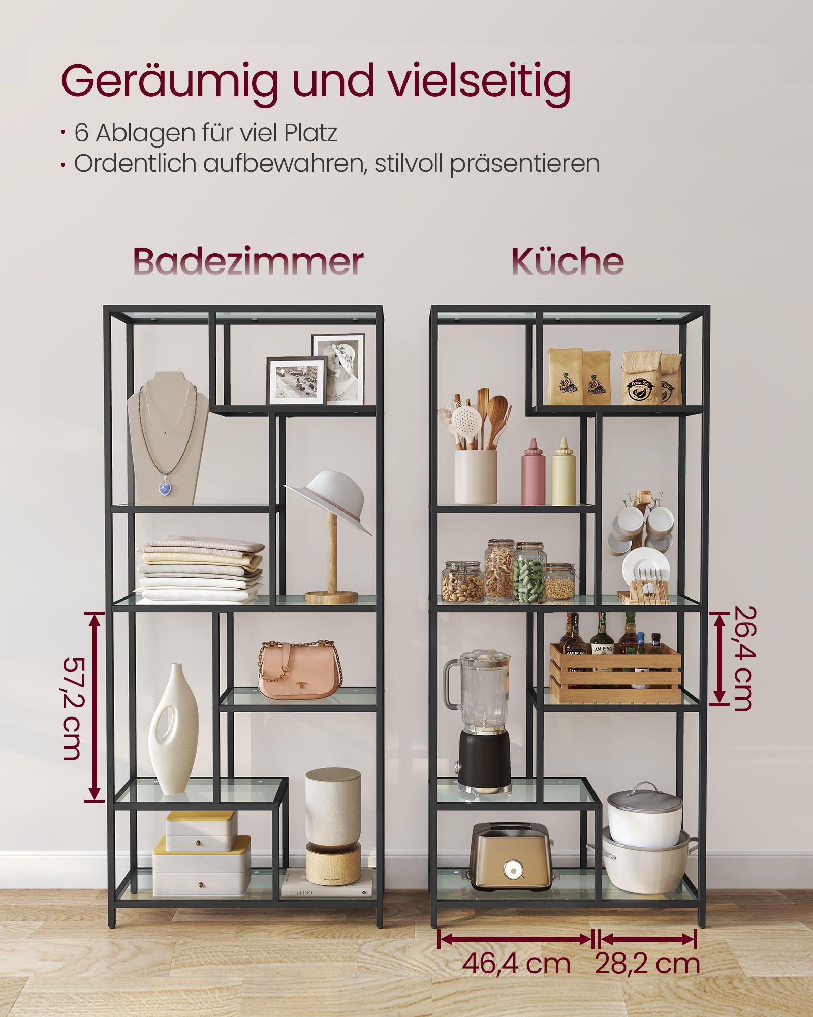 Bookcase with 6 shelves ink black - transparent - Image 3