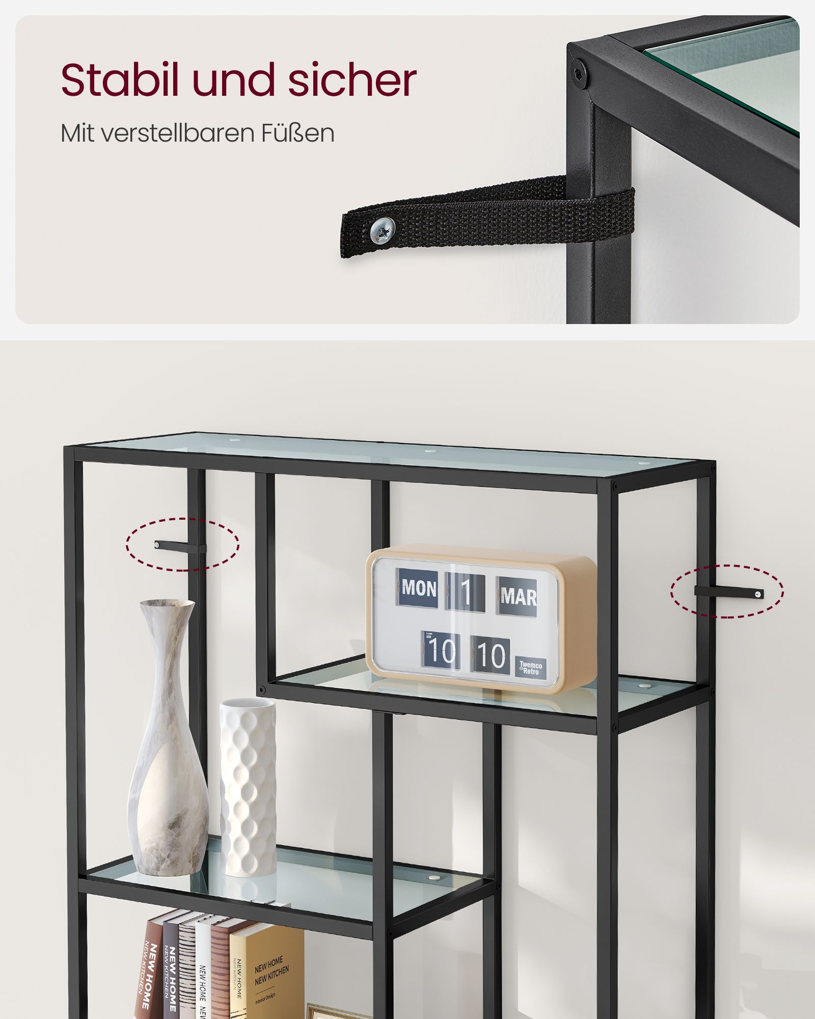Bookcase with 6 shelves ink black - transparent - Image 4