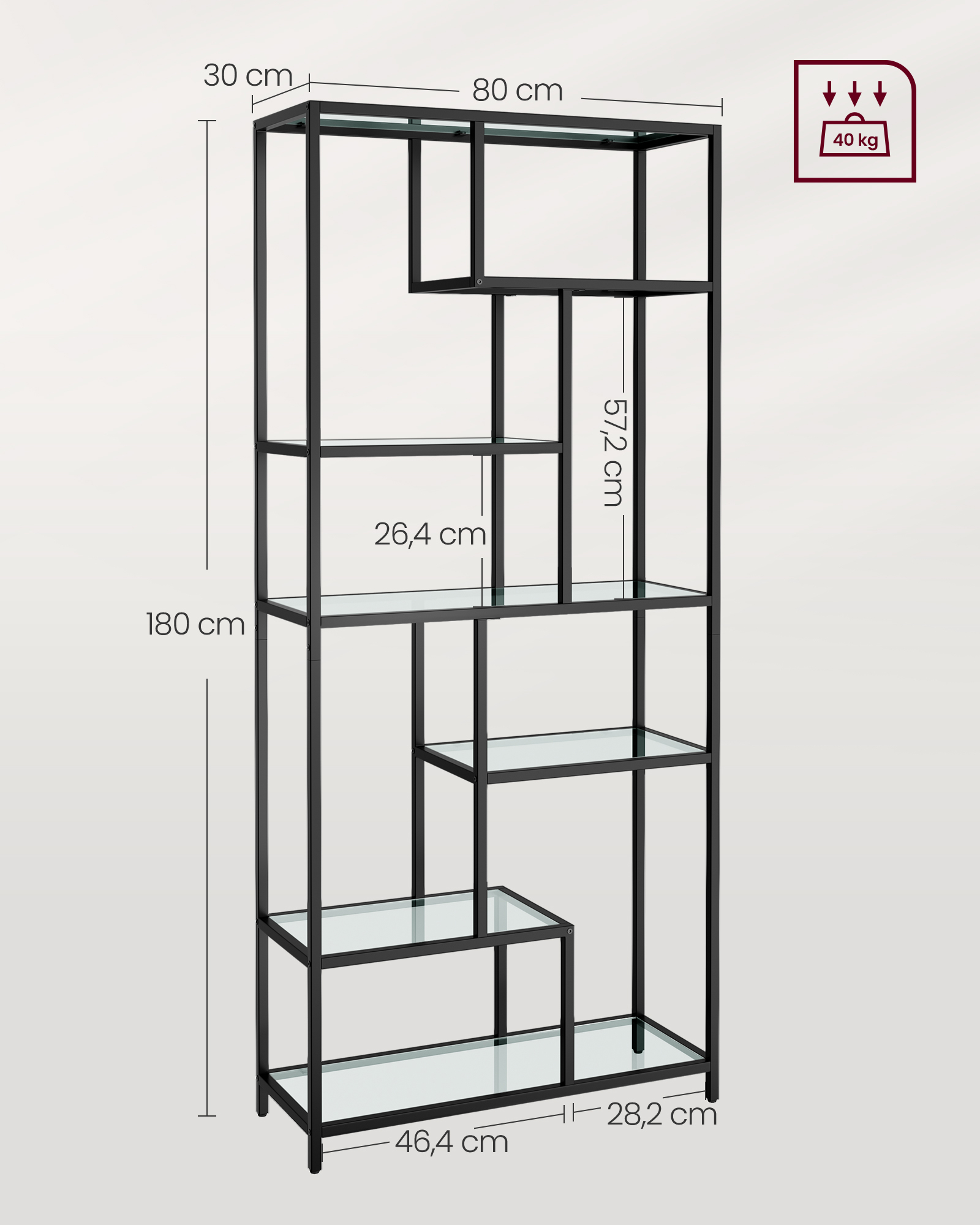 Bookcase with 6 shelves ink black - transparent - Image 5