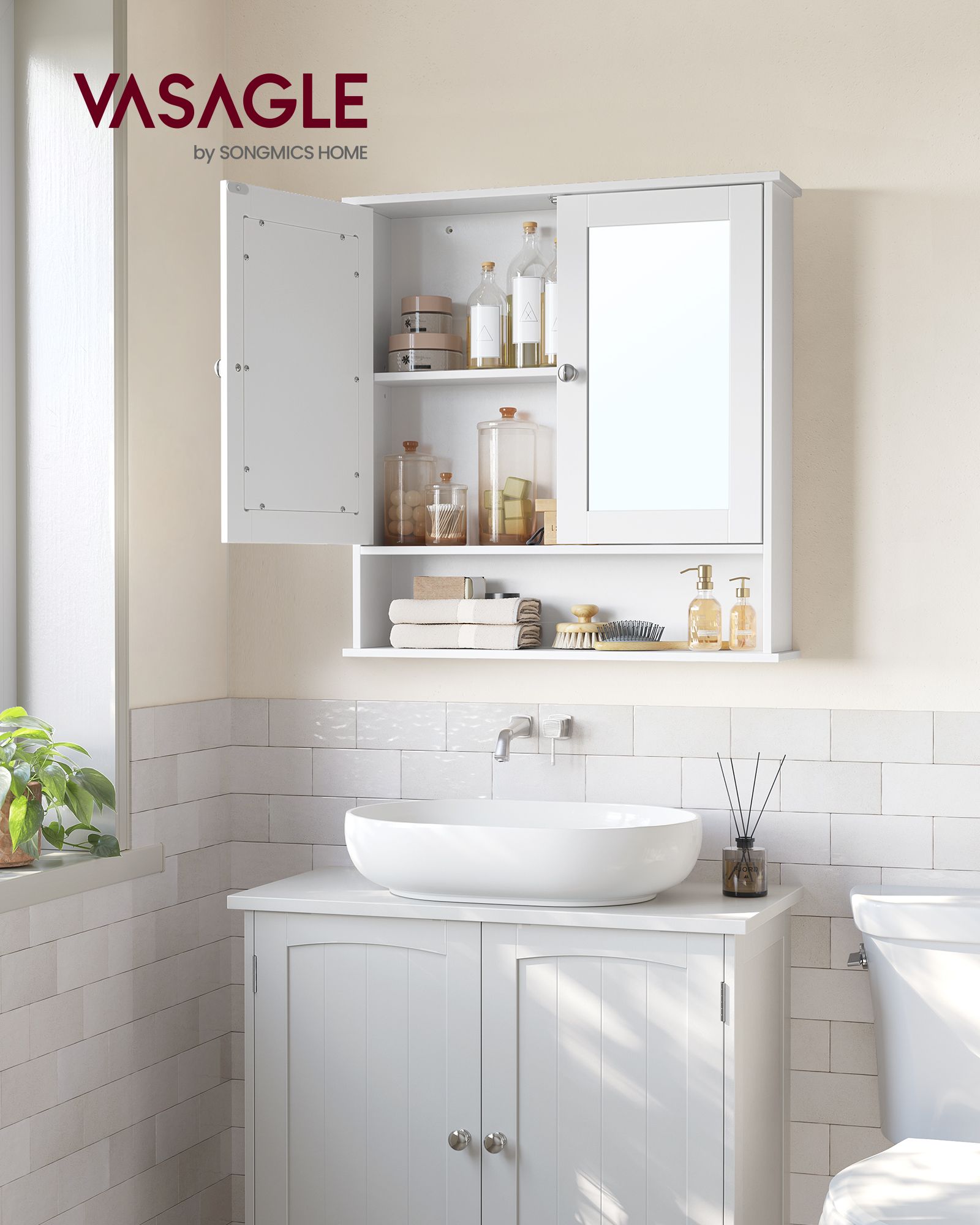 Mirror cabinet with open compartment wall-mounted white - Image 2