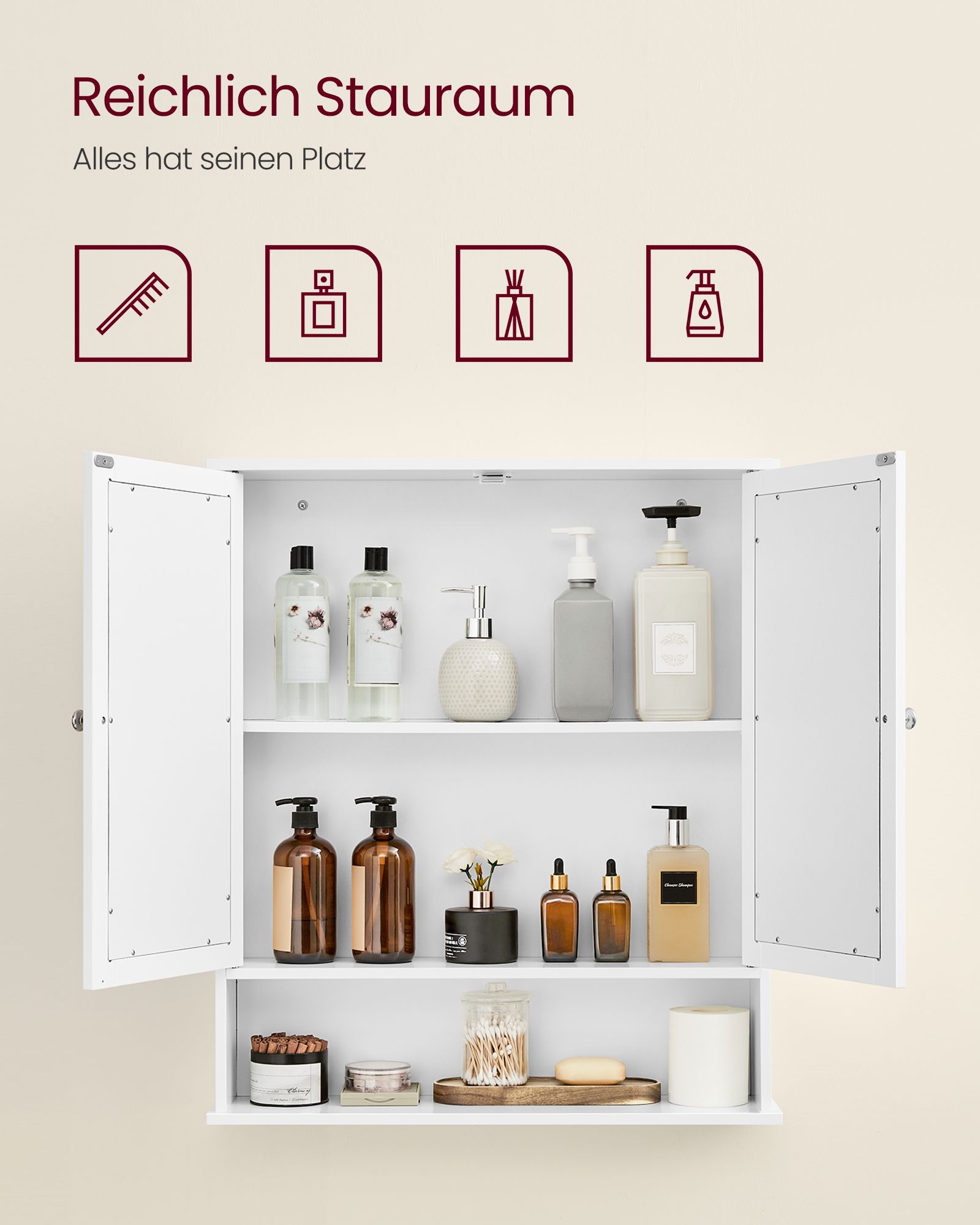 Mirror cabinet with open compartment wall-mounted white - Image 4