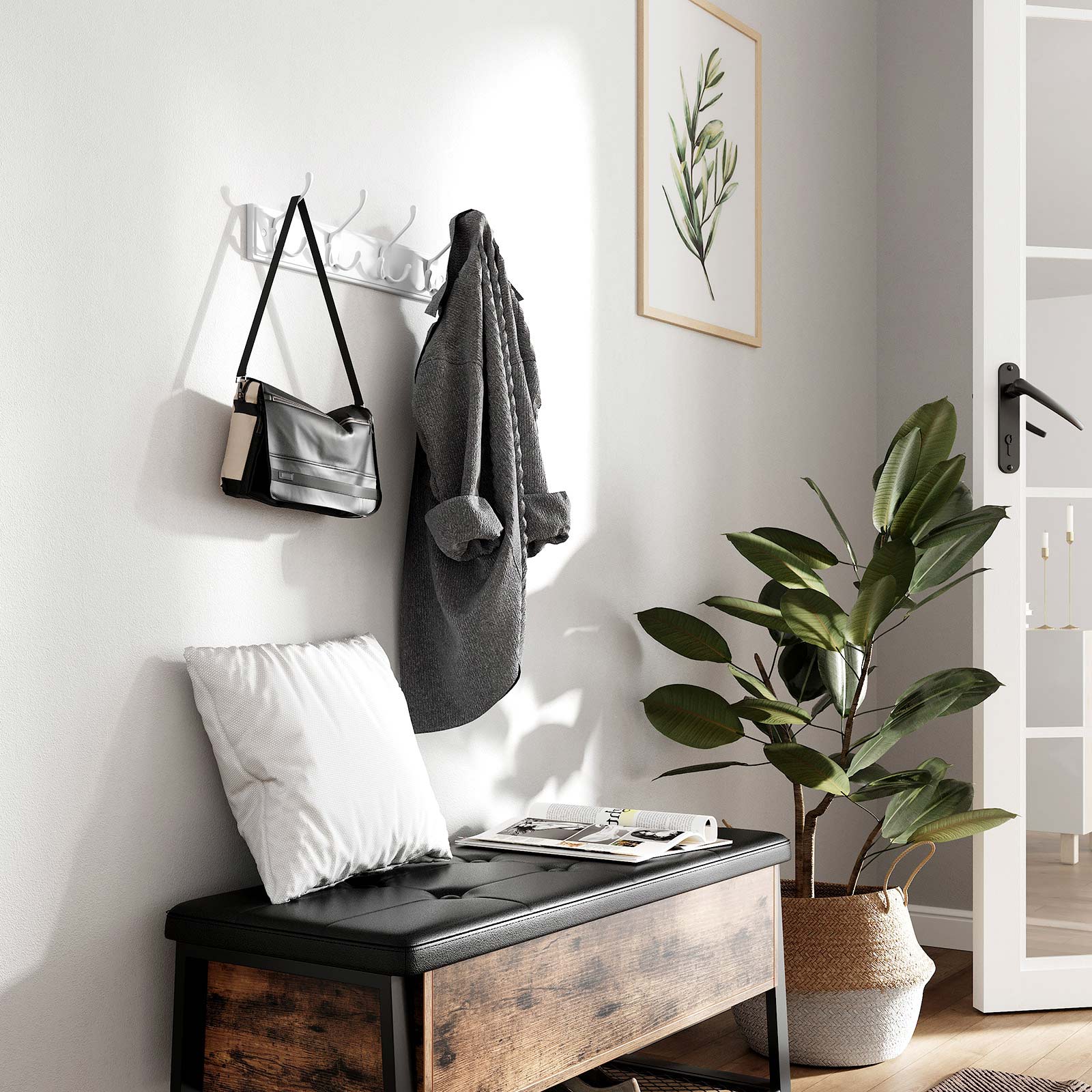 Väggmonterad klädhängare, krokställ med 4 trippelkrokar, för kläder, nycklar, hattar, handväskor, i entrén, badrummet, garderoben, vit - Bild 3
