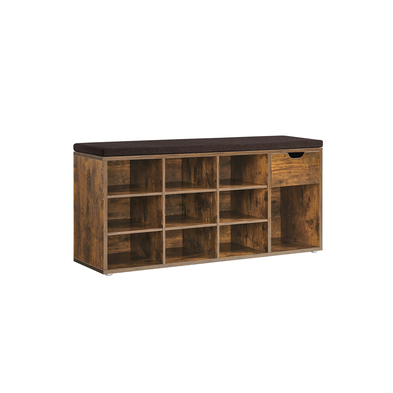 Sko-bænk Sko-reol med skuffe og åbne rum Bænk Polstret sæde Entré Soveværelse og indgangsområde 30 x 104 x 48 cm Vintage Brun-brun LHS024T01