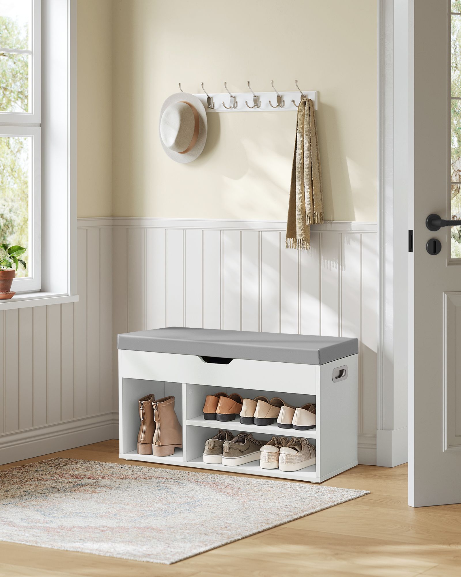 Shoe bench with 3 open compartments cloud white - Image 2