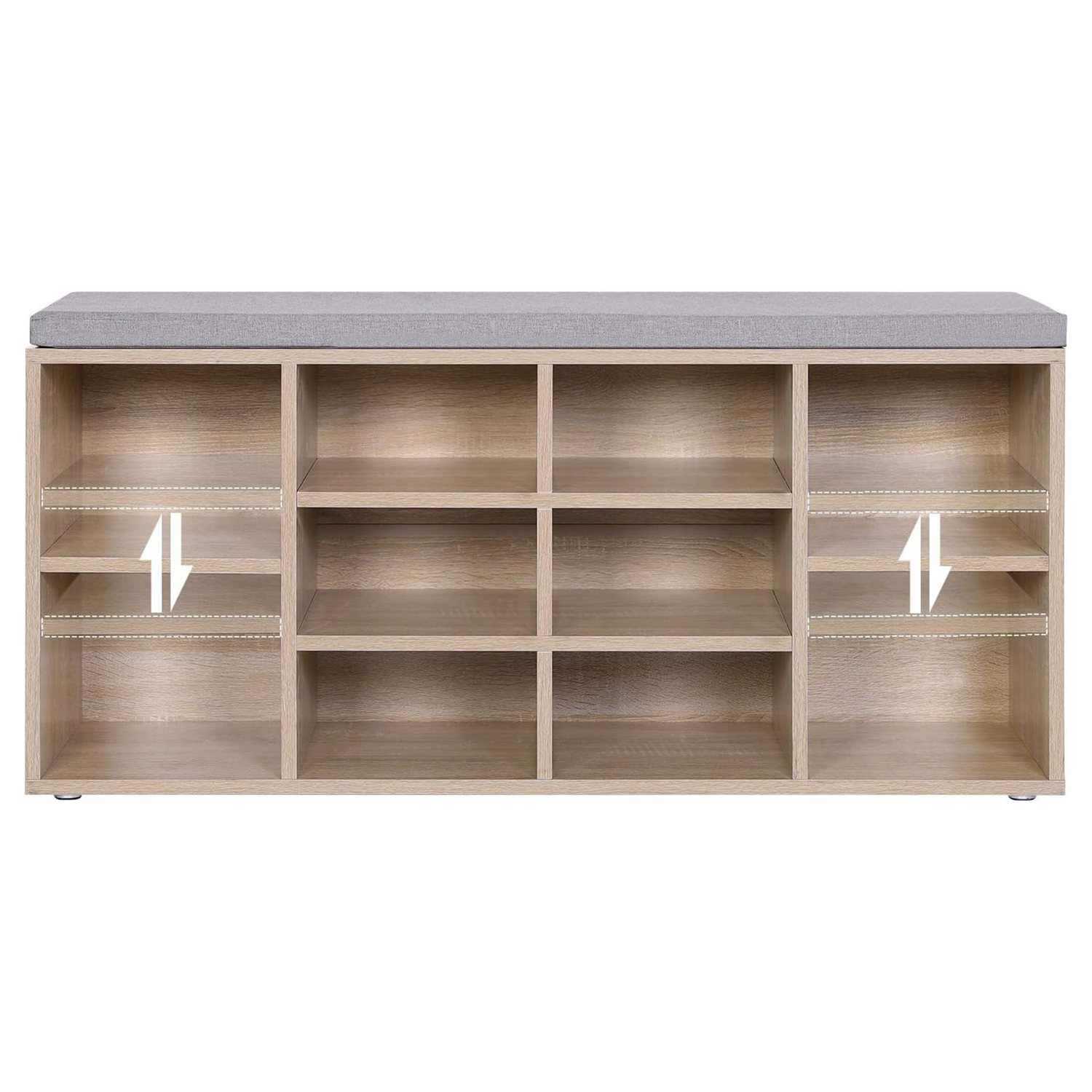 Skobenk, skohylle, oppbevaringsskap, 10 rom, med pute, for inngangsparti, 104 x 30 x 48 cm, eikefarge LHS10NL - Bilde 5