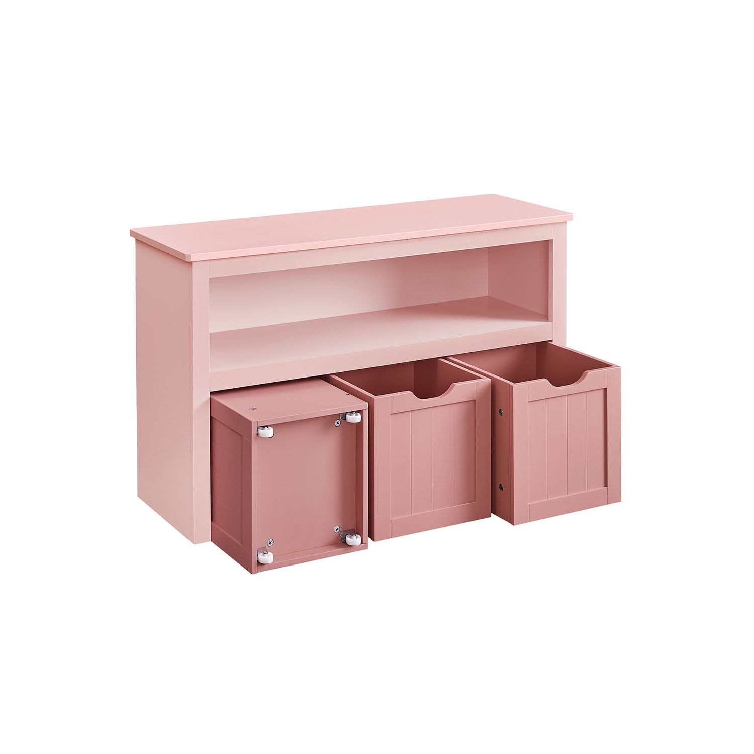 Toy Storage for Kids, Kids Storage Unit, Storage Cabinet with Wheels, 30 x 102 x 60 cm, Kids Bookcase, 3 Drawers, for Living Room, Children's Room, Playroom, Jelly Pink