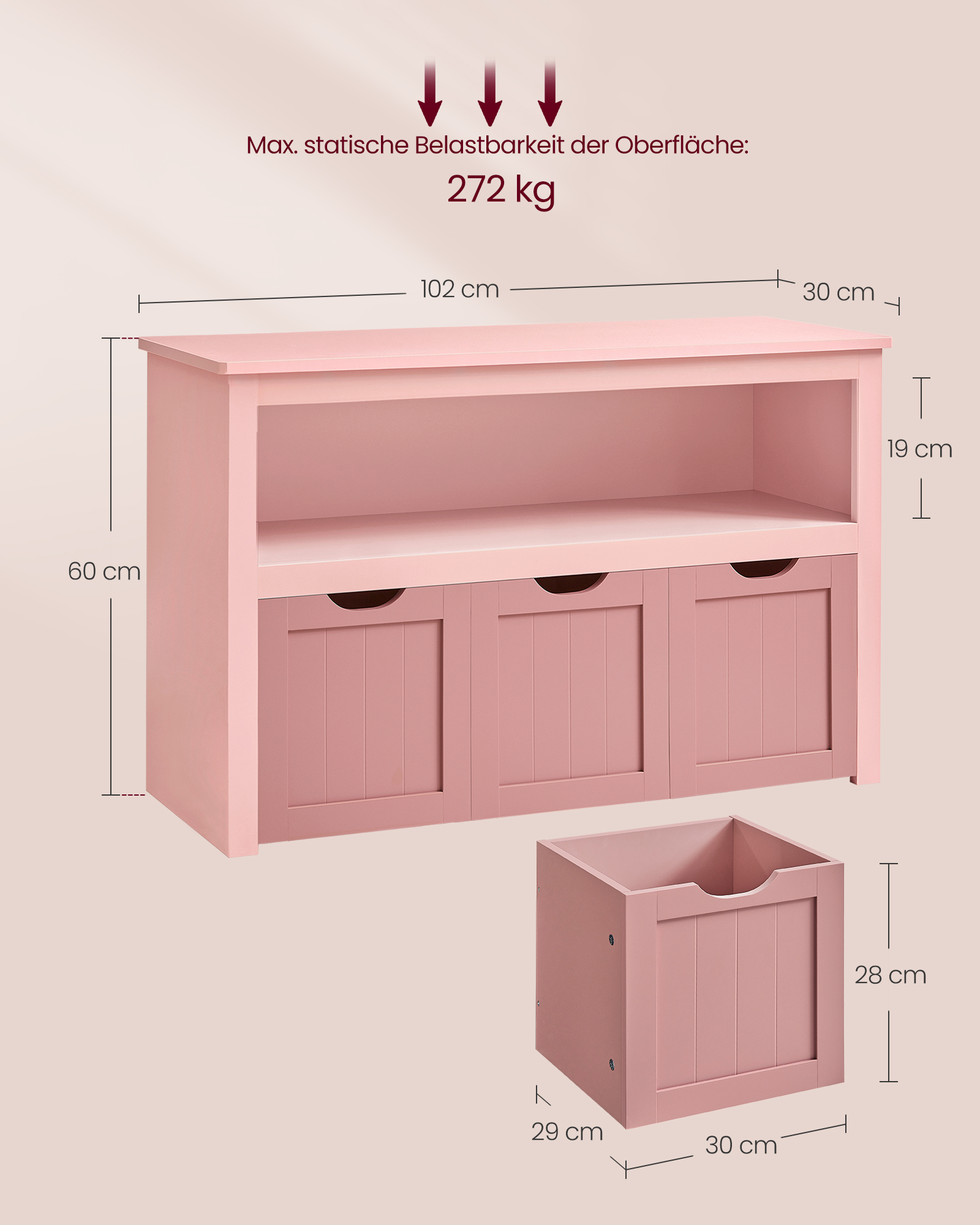Toy Storage for Kids, Kids Storage Unit, Storage Cabinet with Wheels, 30 x 102 x 60 cm, Kids Bookcase, 3 Drawers, for Living Room, Children's Room, Playroom, Jelly Pink - Image 5