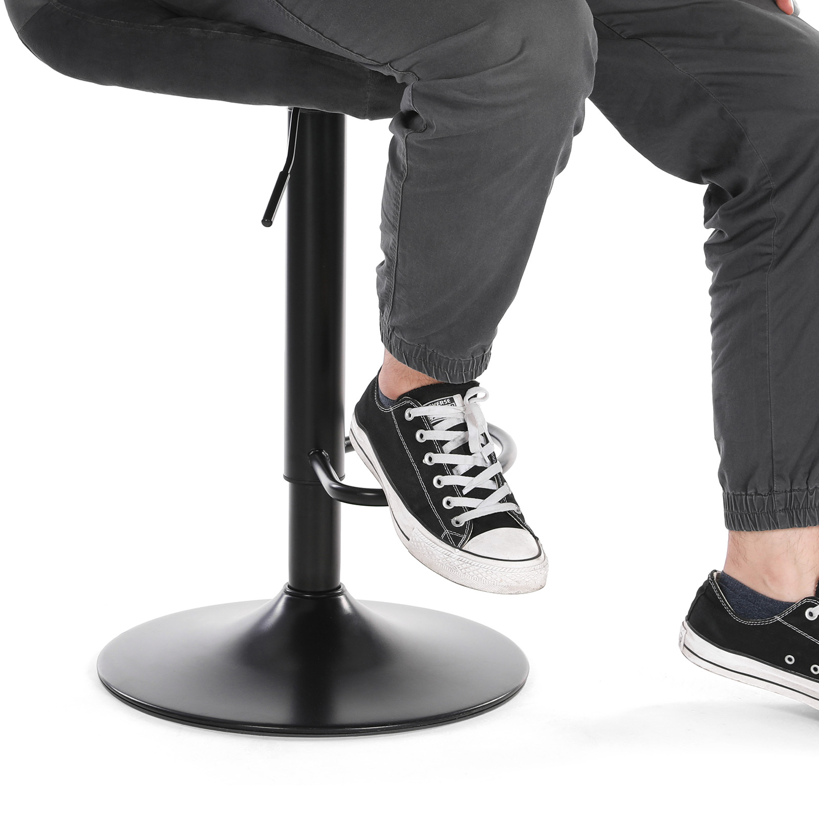 Bar Stools, Set of 2, Bar Chairs with Velvet Surface and Adjustable Height, Swivel Kitchen Stool with Backrest and Footrest, Metal, Black - Image 6