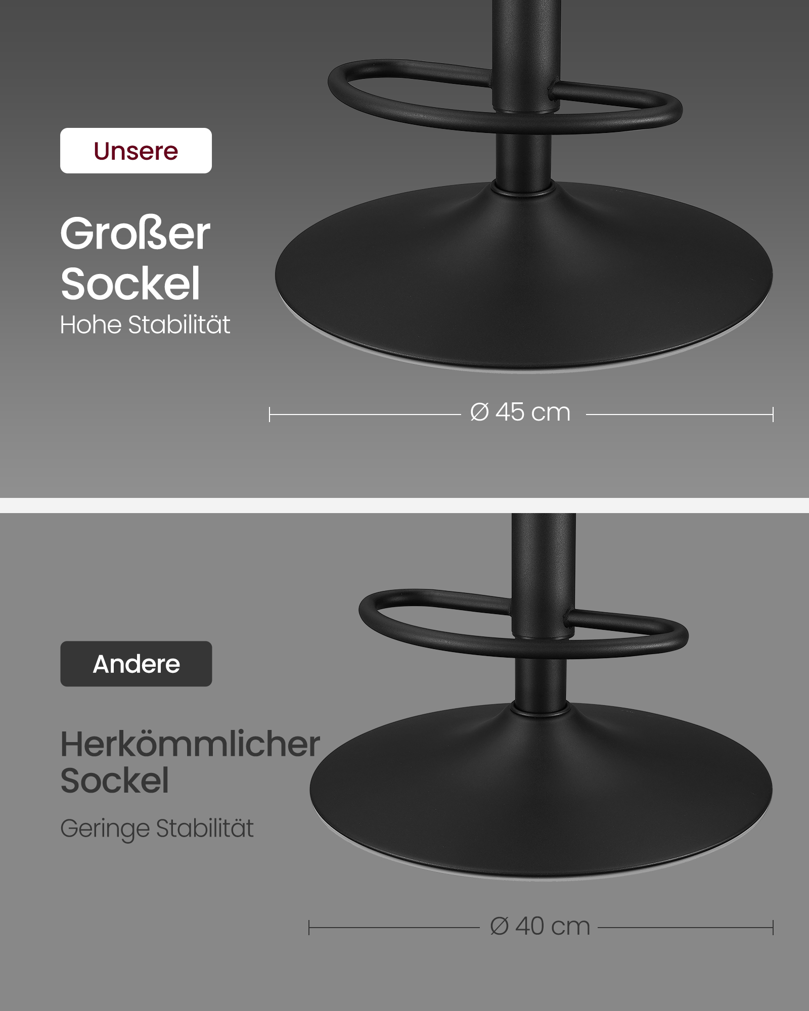 Bar stool set of 2 with footrest dove grey - Image 6