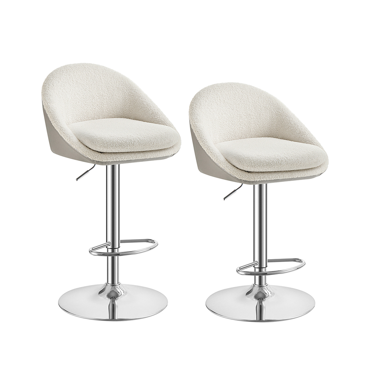 Bar stool set of 2 height-adjustable cream white-silver grey