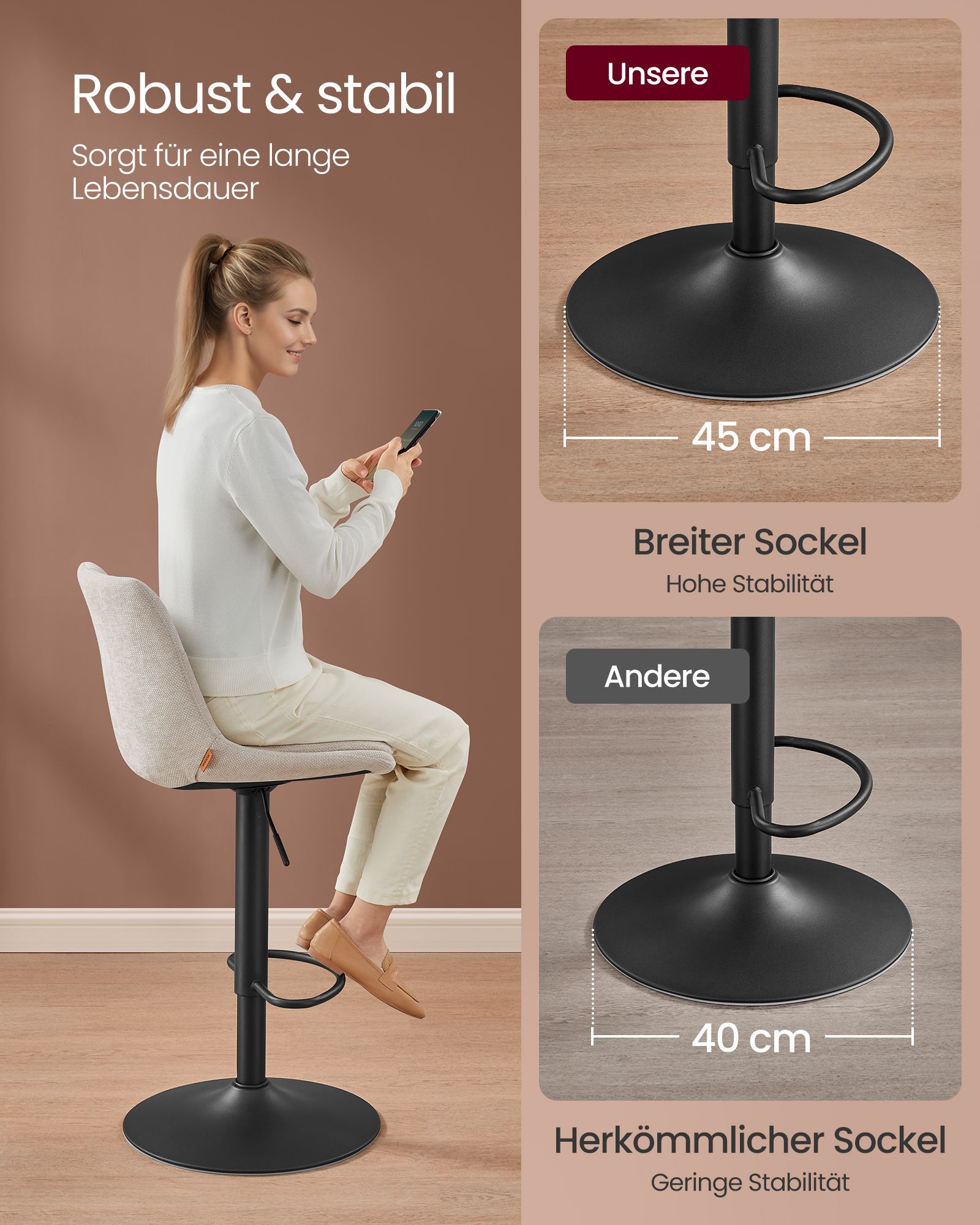 Height-adjustable bar chairs with backrest and footrest cream white - Image 5