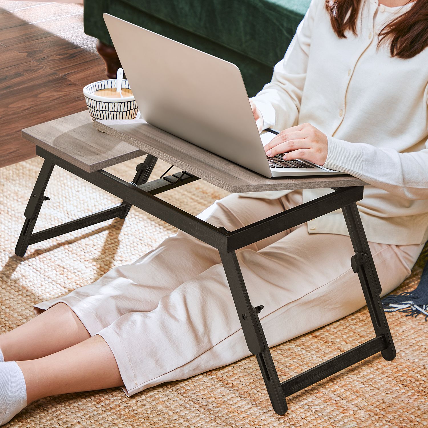 Breakfast tray folding legs height-adjustable greige - Image 2