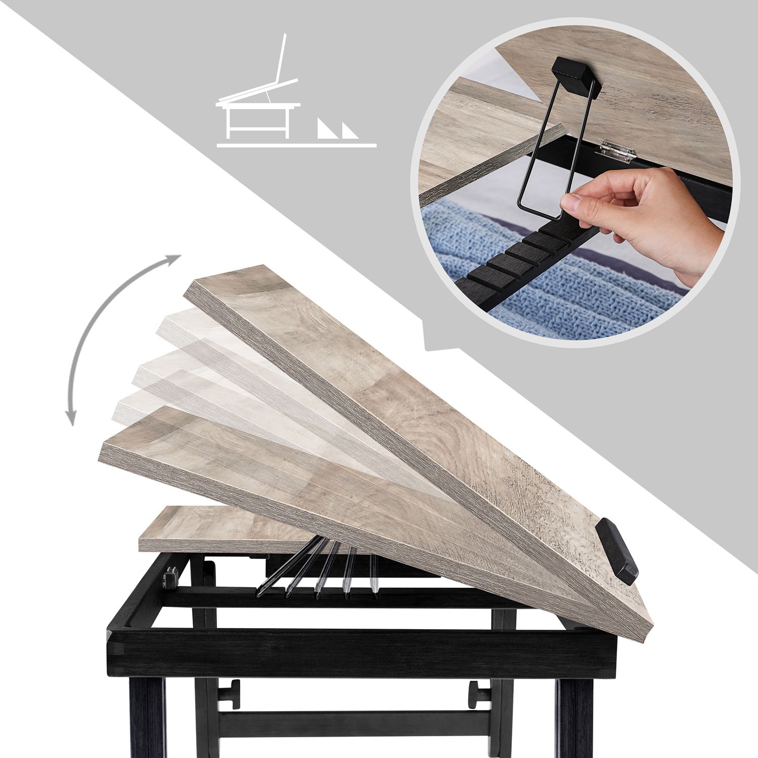Breakfast tray folding legs height-adjustable greige - Image 5