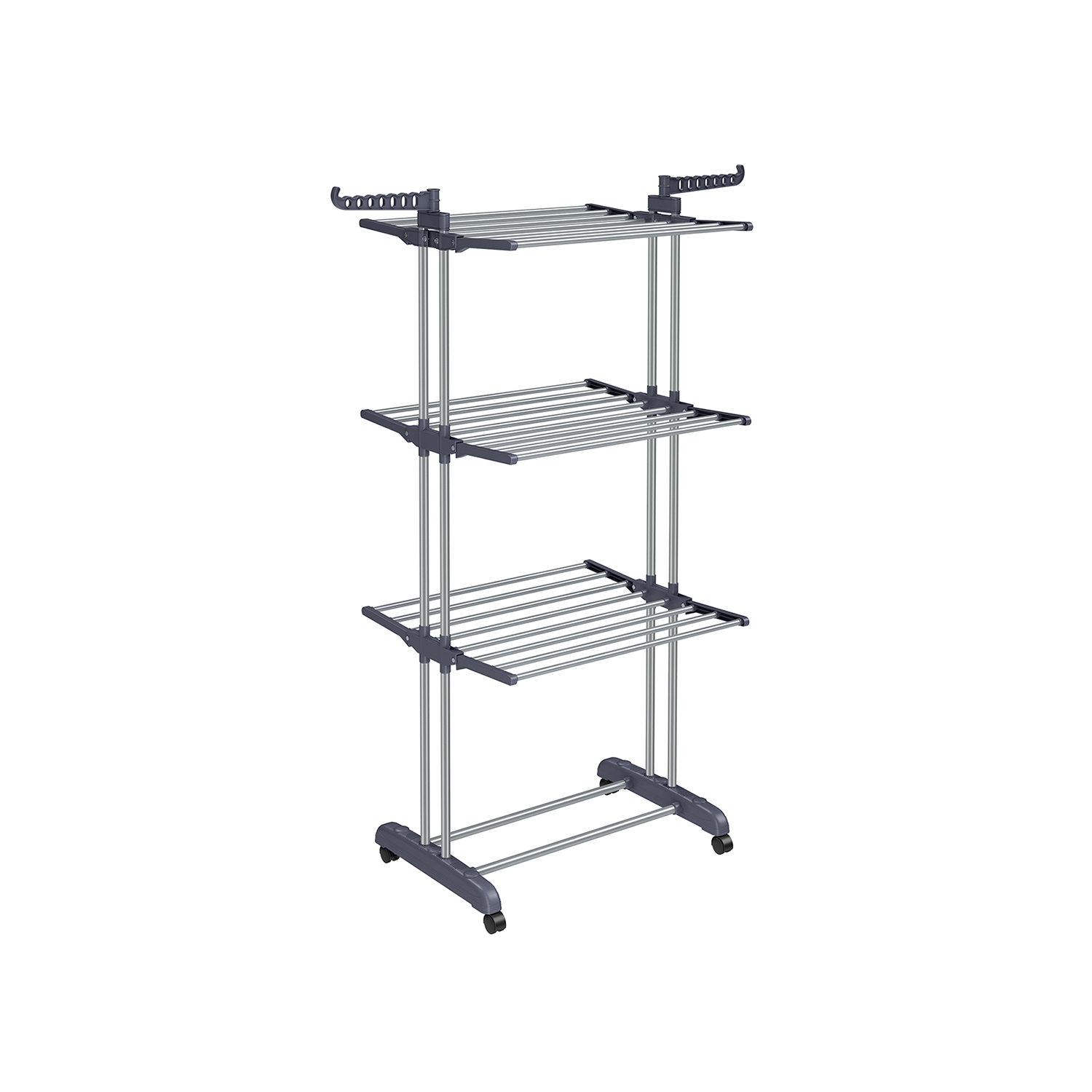 Sammenleggbar klesvasker med 4 etasjer og hjul 63,5 x 128 x 173 cm Stor, enkel montering, innendørs og utendørs, grå LLR701G01