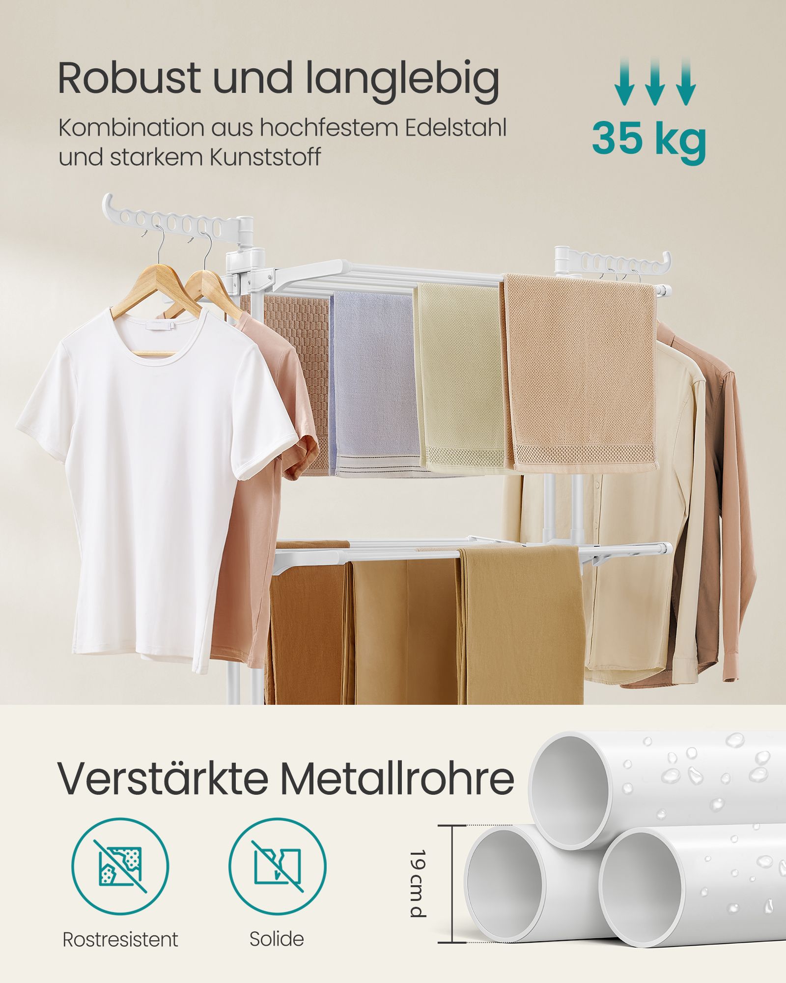 Tvättställ med 4 nivåer och hjul molnvitt - Bild 4