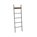Håndklehylle med 5 nivåer 44 x 160 cm Plassbesparende metallramme 4 kroker Industriell stil Vintage brun/svart