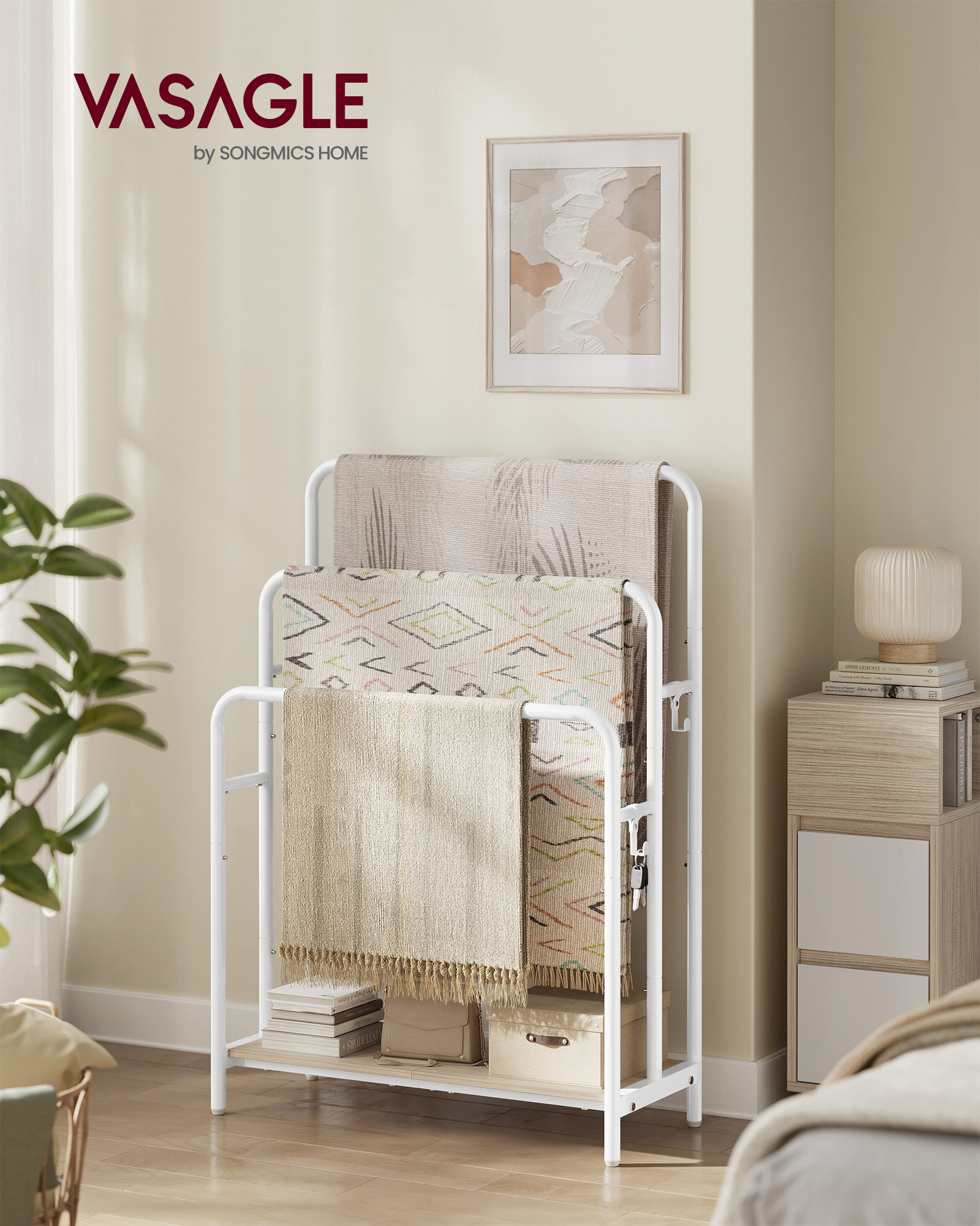 Towel rail with 3 rails cloud white-natural beige - Image 2