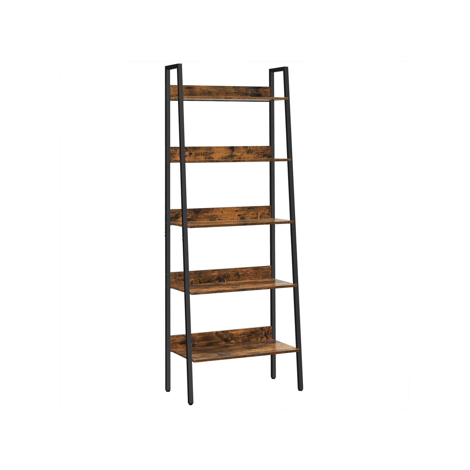 Bokhylla, steghylla med 5 hyllplan, öppen stående hylla, smal för vardagsrum, sovrum, kök, kontor, metallram, industriell design, vintage brun-svart L