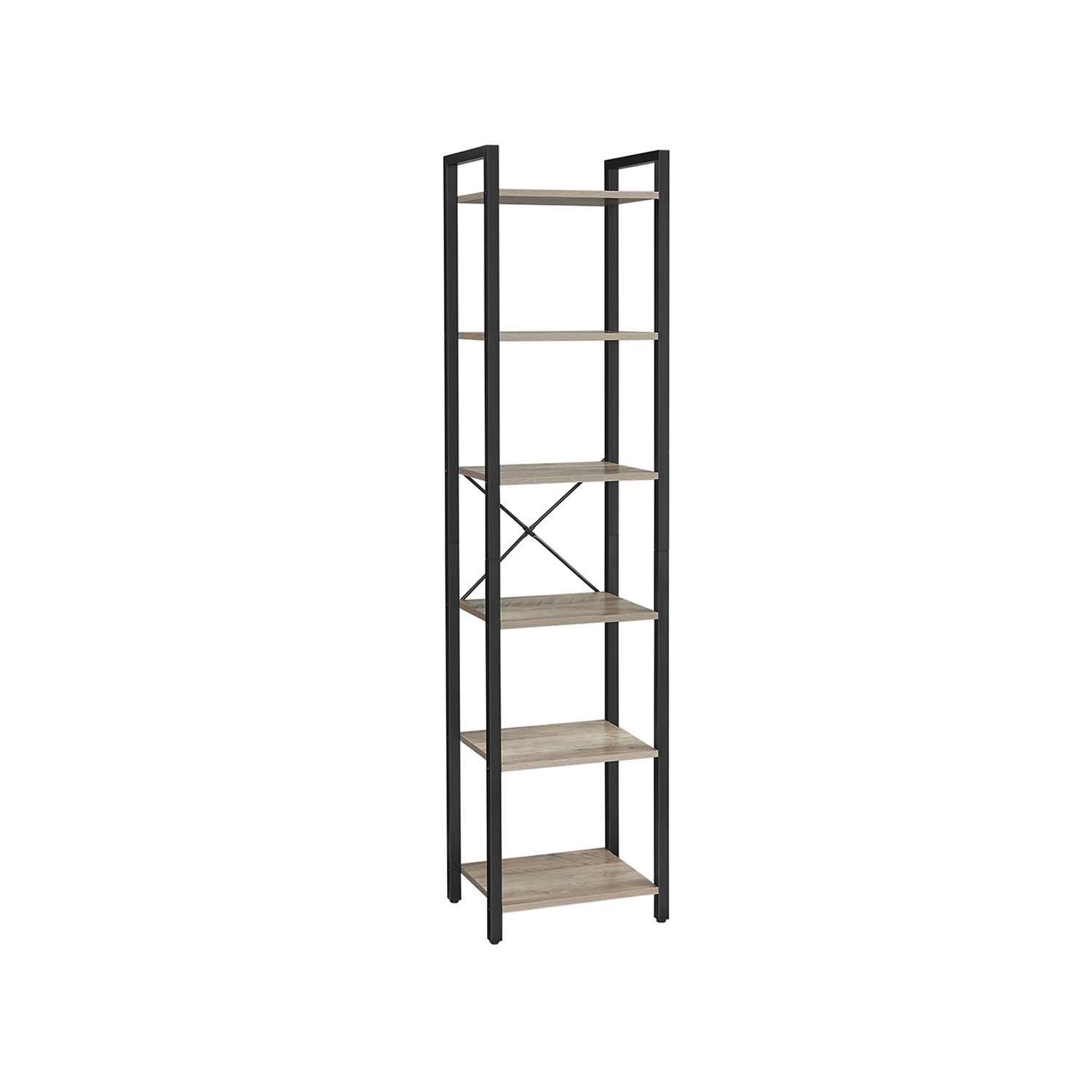 Bookcase with 6 levels open shelves greige-black