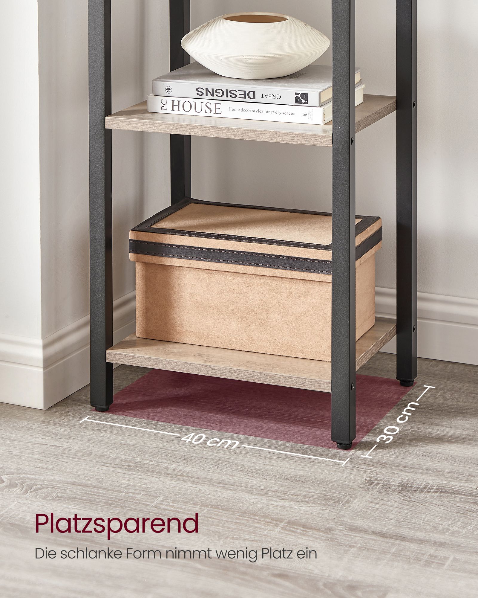 Bookcase with 6 levels open shelves greige-black - Image 4