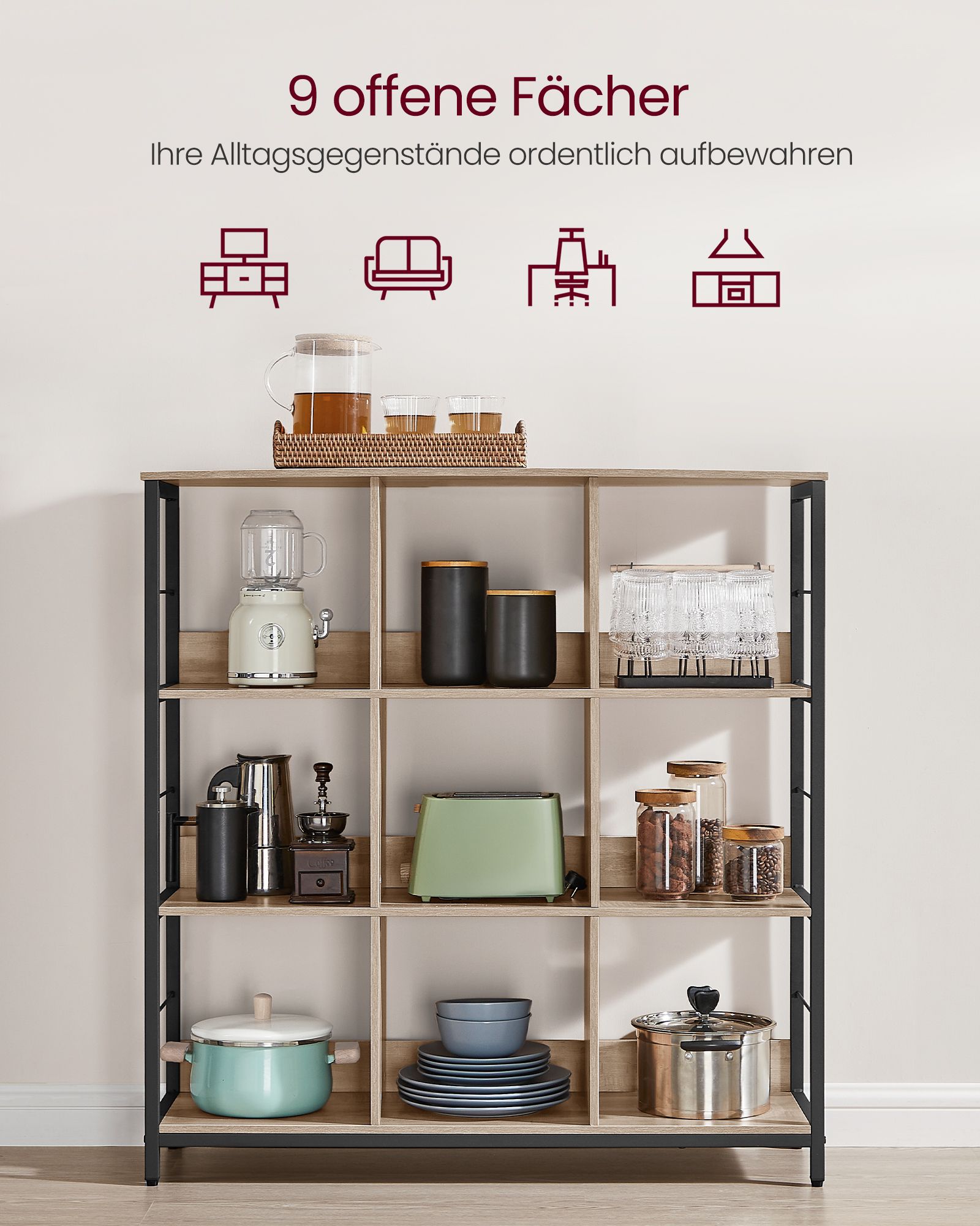 Shelf with 3 levels and 9 compartments - Image 3