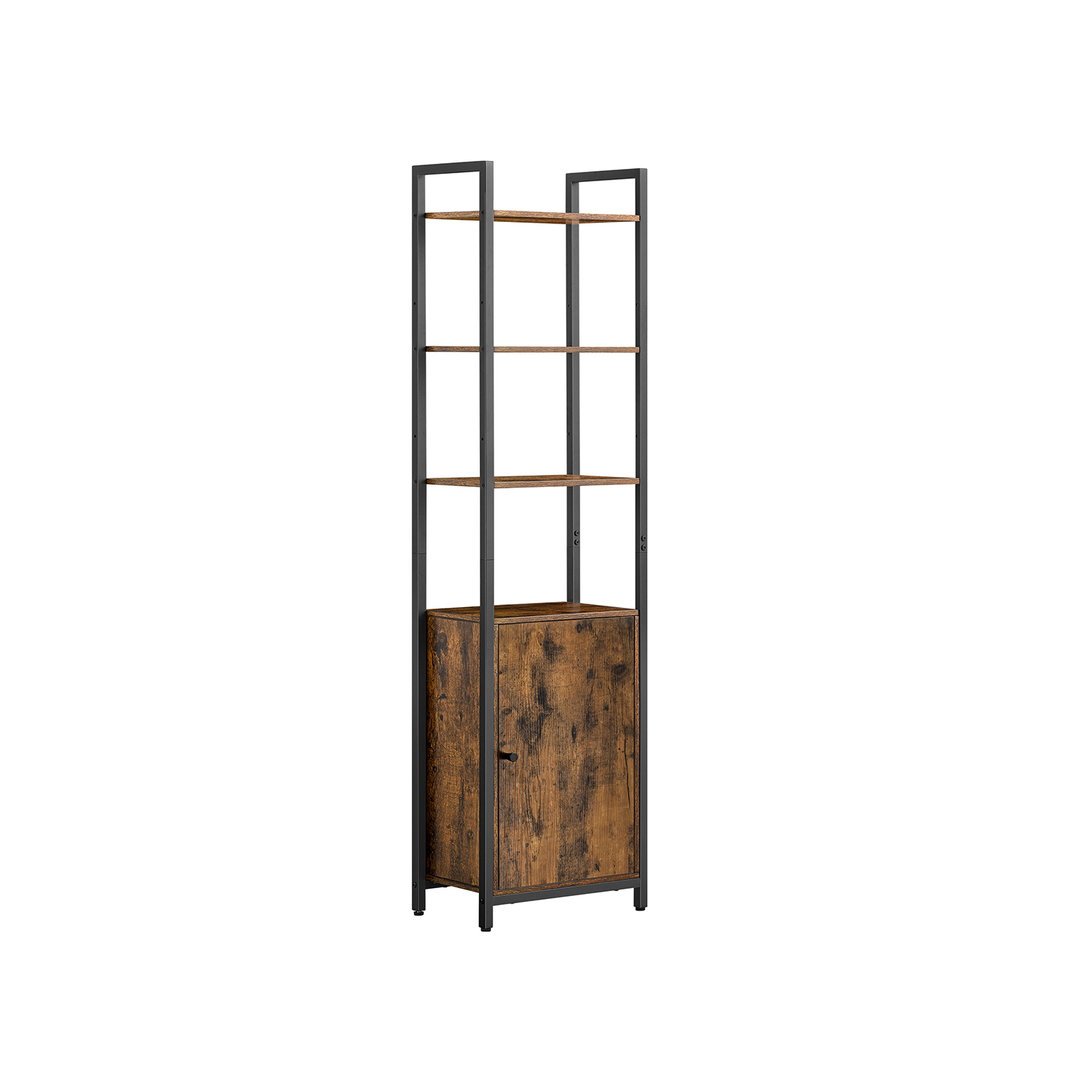 6-Tier Bookcase, Tall Bookshelf with Door, Metal Frame, Adjustable Shelves, 24 x 40 x 159.5 cm, Living Room Bedroom, Rustic Brown and Ink Black