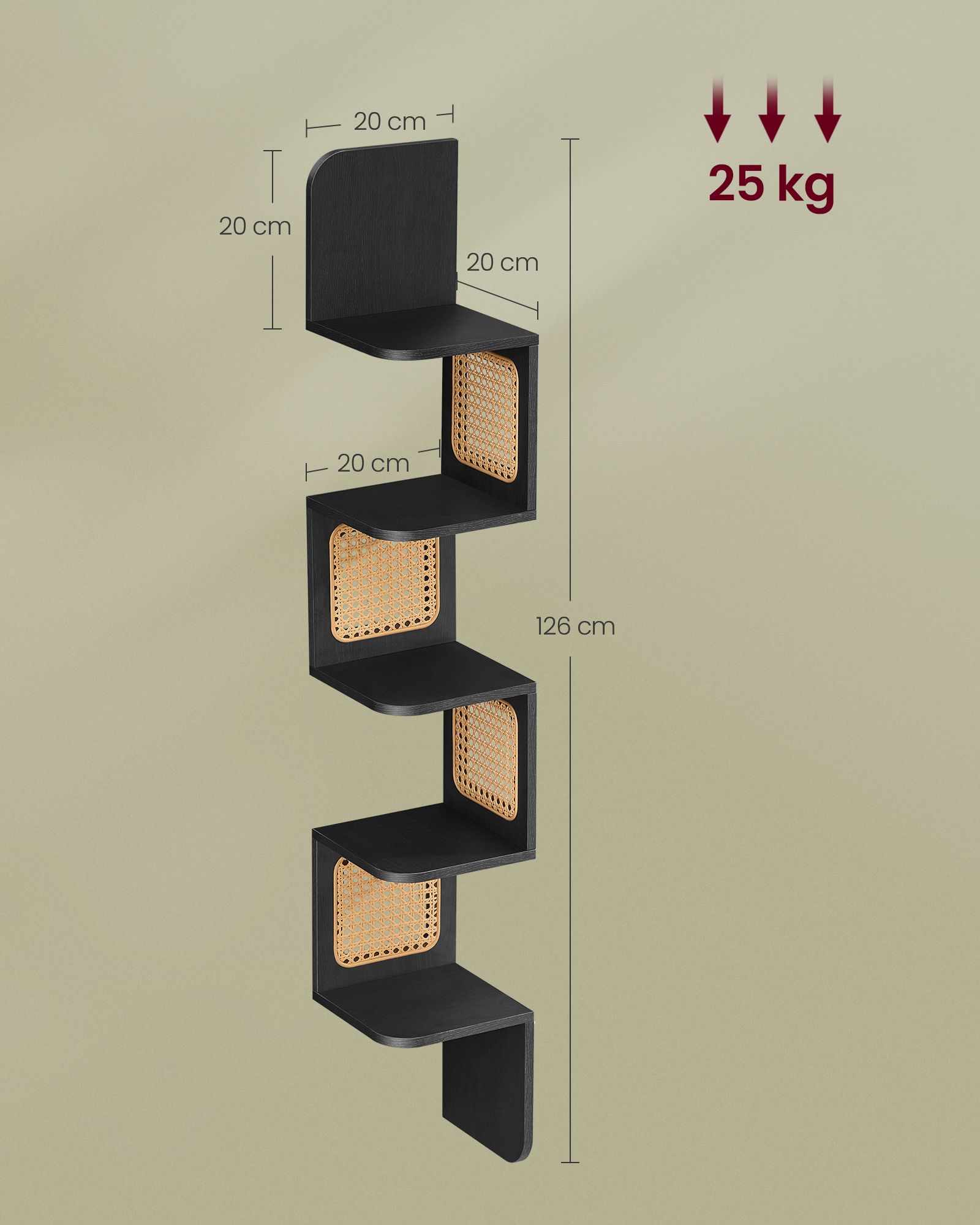Corner shelf with 5 levels in zigzag shape ash black - Image 6