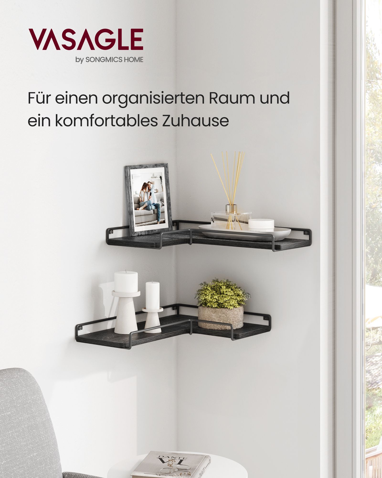 L-shaped corner shelf industrial design black - Image 2