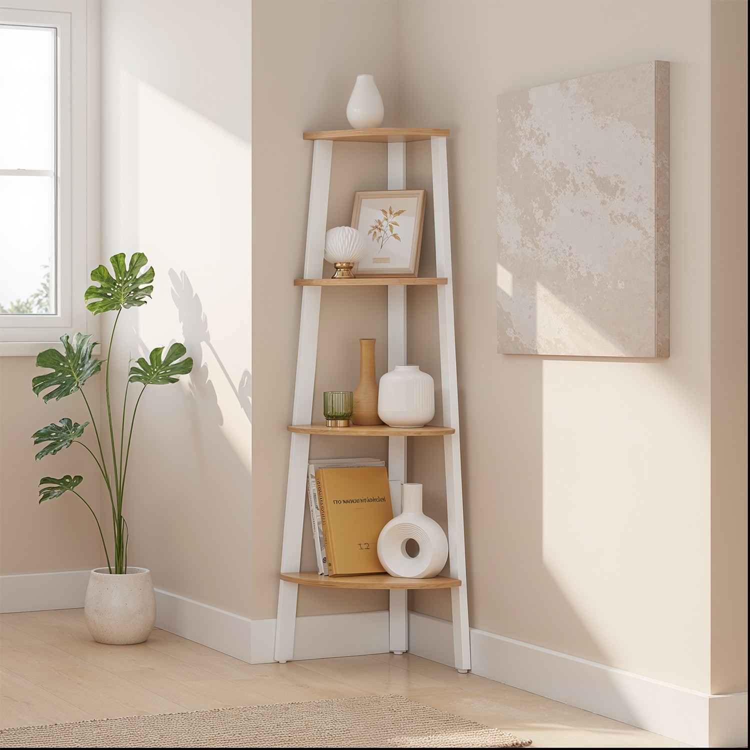 Corner shelf, bookcase with 4 levels, ladder shelf