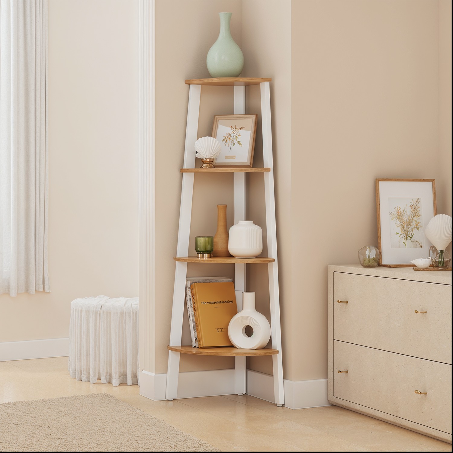 Corner shelf, bookcase with 4 levels, ladder shelf - Image 2