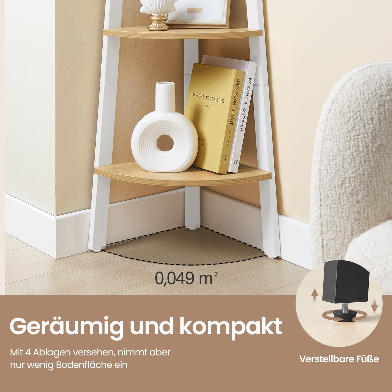 Corner shelf, bookcase with 4 levels, ladder shelf - Image 3