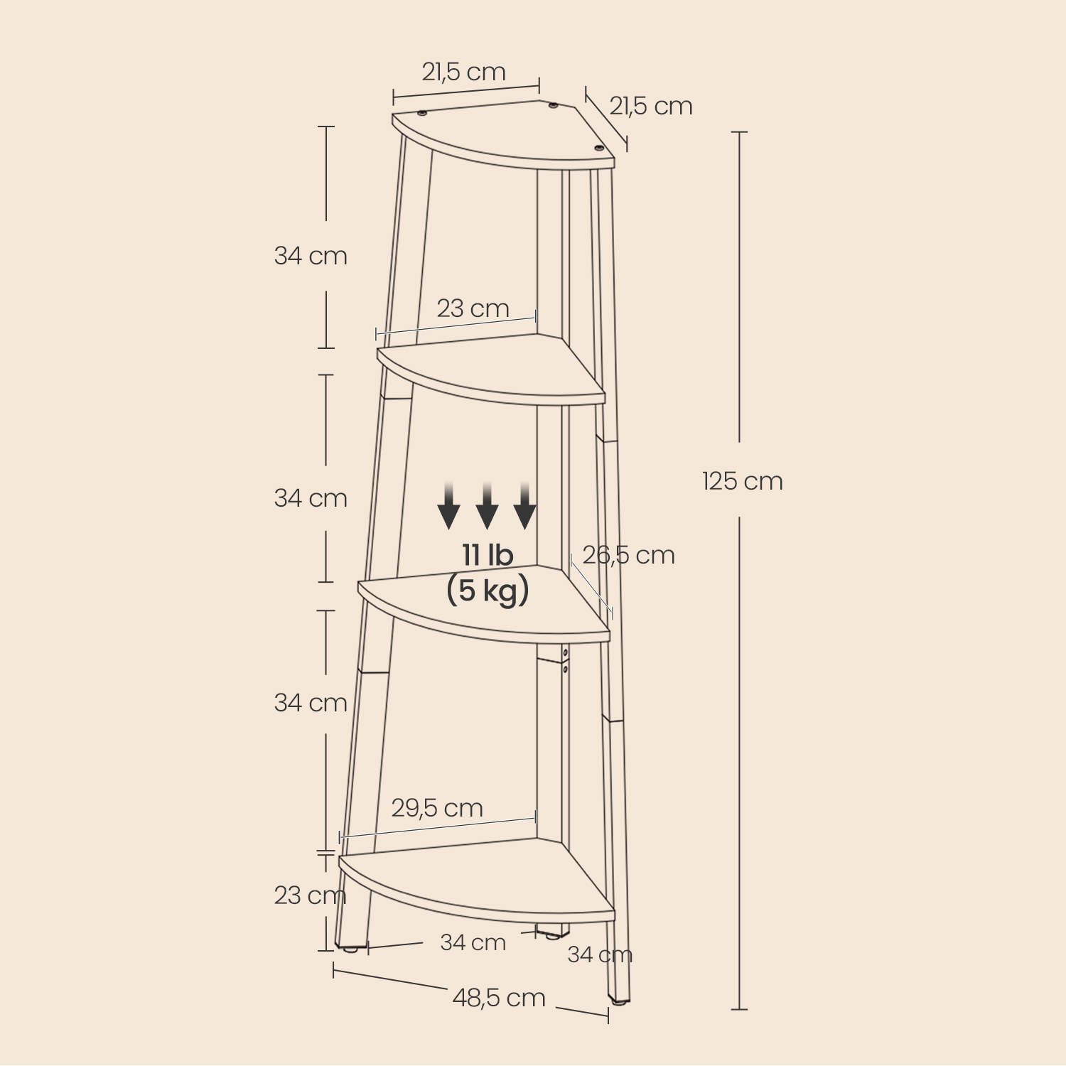 Corner shelf, bookcase with 4 levels, ladder shelf - Image 5