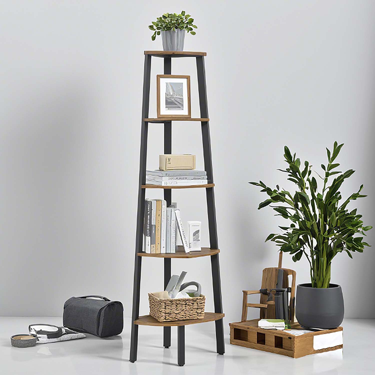 Corner shelf, bookcase with 5 levels, ladder shelf - Image 2