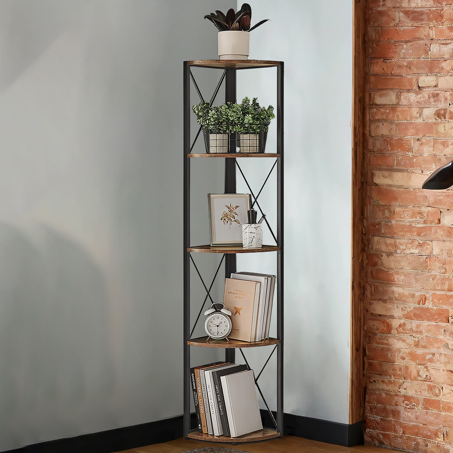 Corner shelf with 5 levels, 160 cm high, bookcase - Image 2