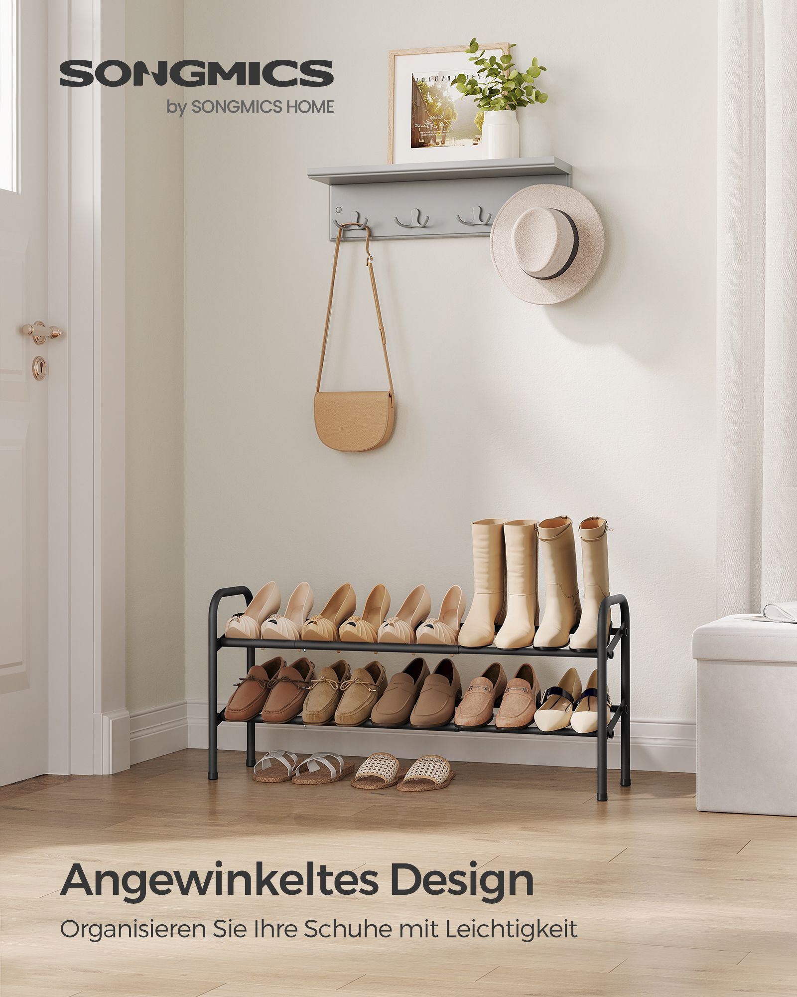 Shoe rack with 2 levels ink black - Image 2