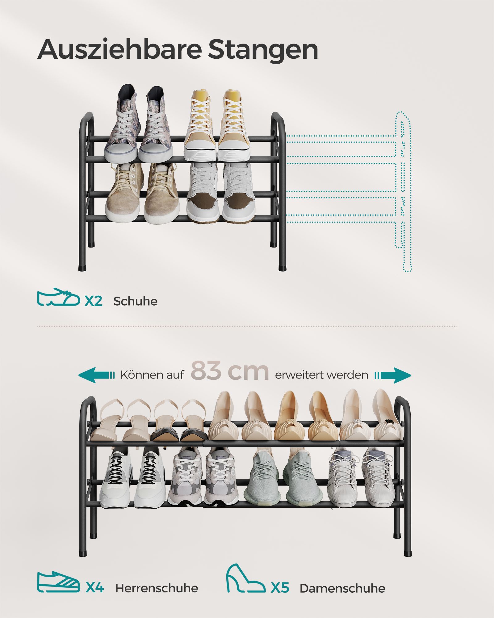 Shoe rack with 2 levels ink black - Image 3