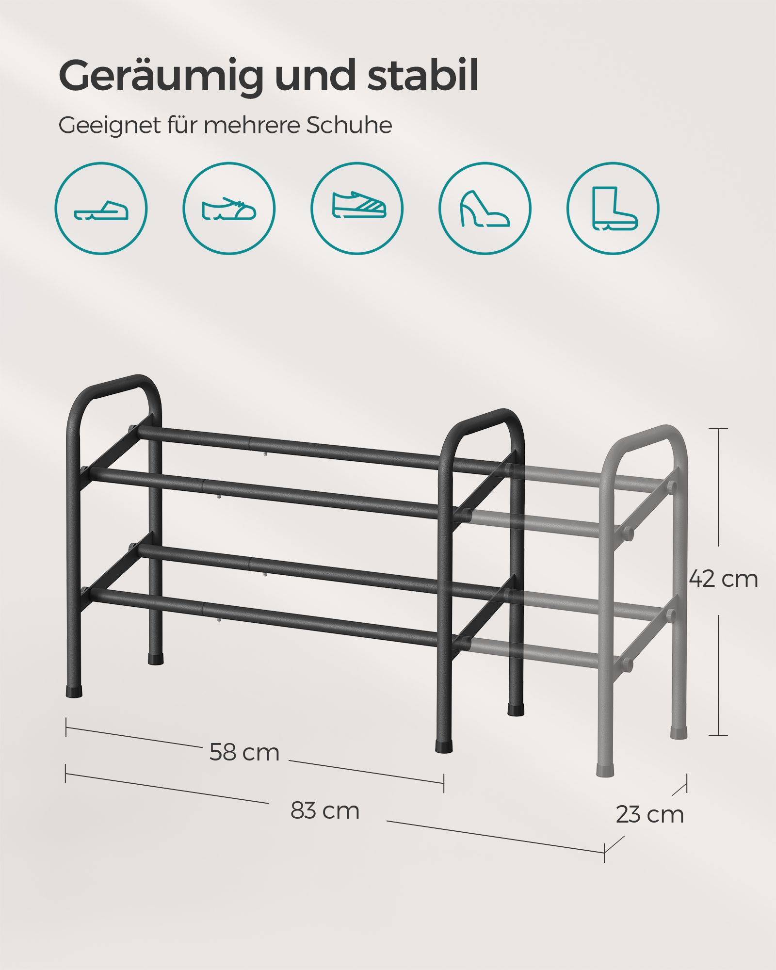 Shoe rack with 2 levels ink black - Image 4