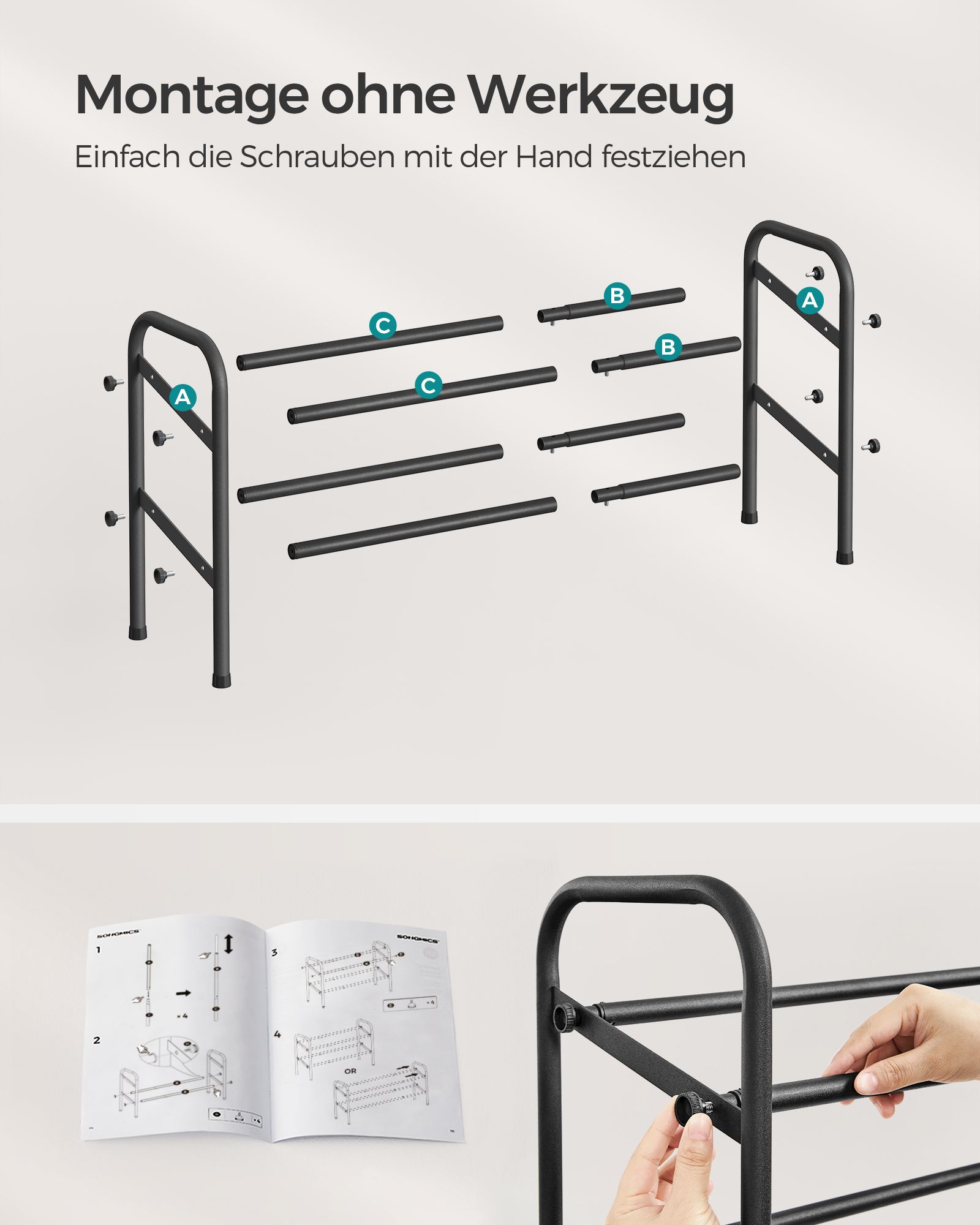 Shoe rack with 2 levels ink black - Image 5