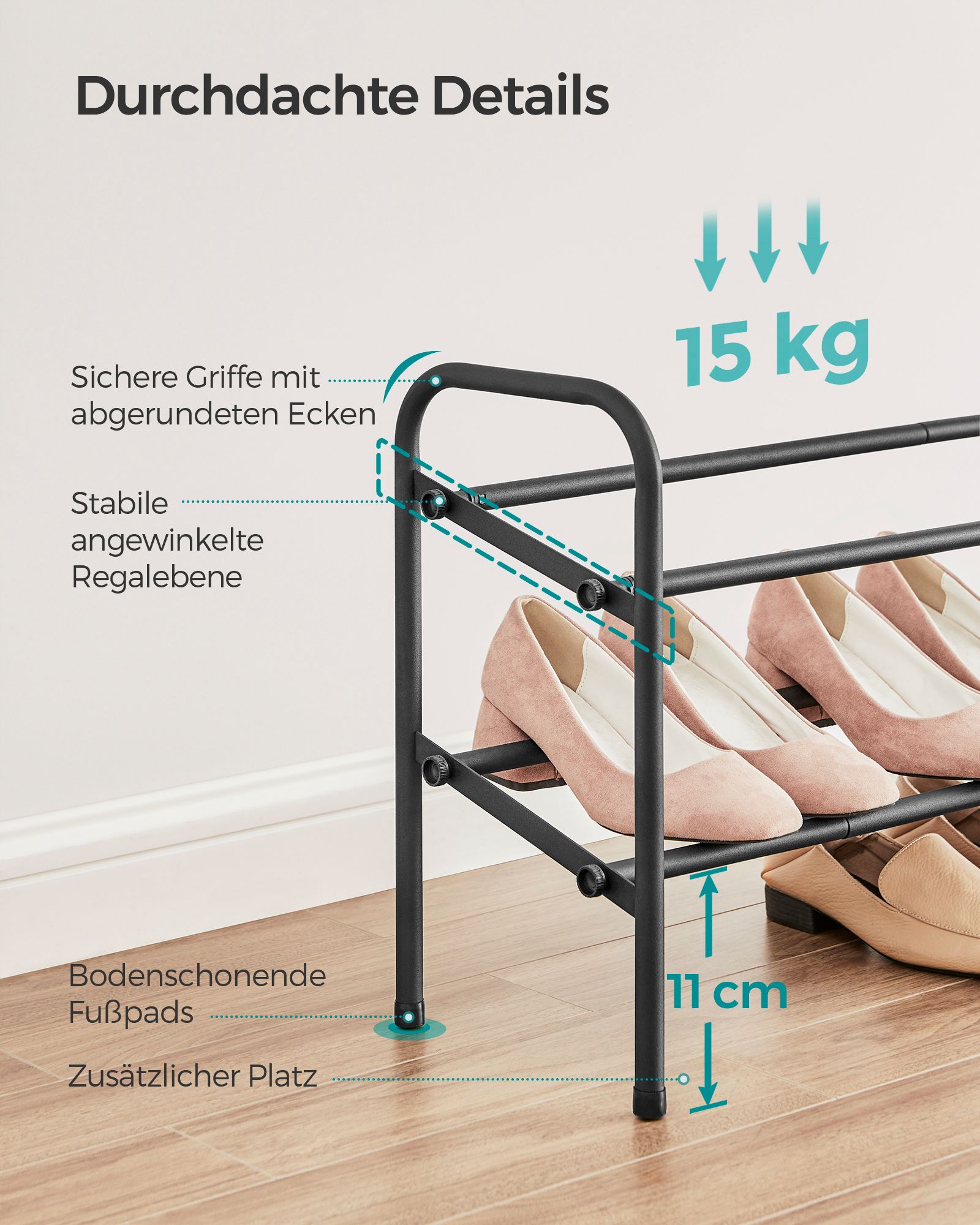 Shoe rack with 2 levels ink black - Image 6