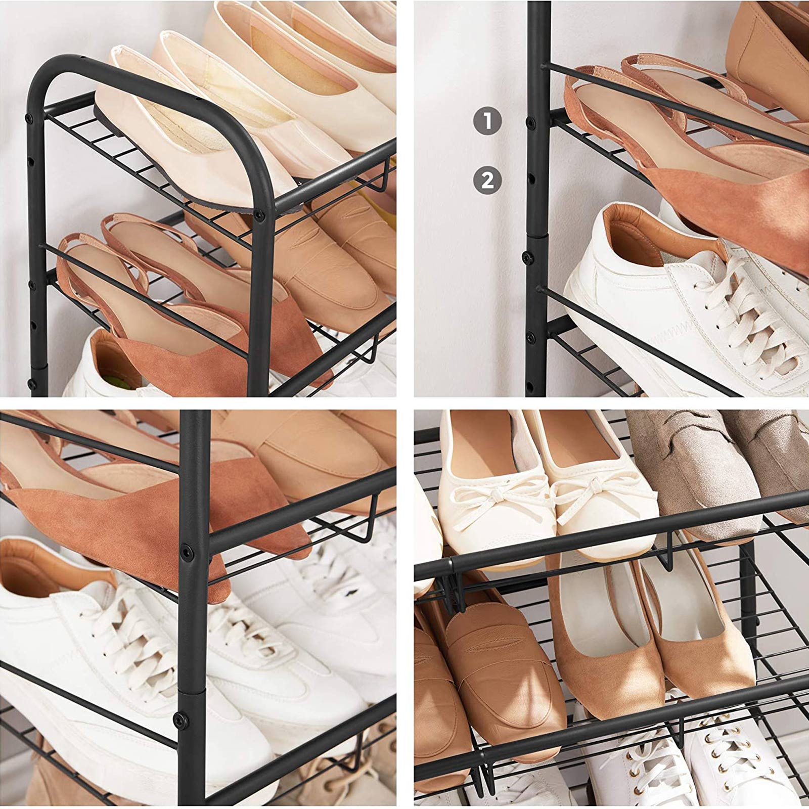 4-Tier Shoe Rack, Stackable Shoe Storage Organiser, Hold up to 16 Pairs, Steel, 68.5 x 27.5 x 65 cm, for High Heels, Trainers, Slippers, in the Entryway, Black - Image 4