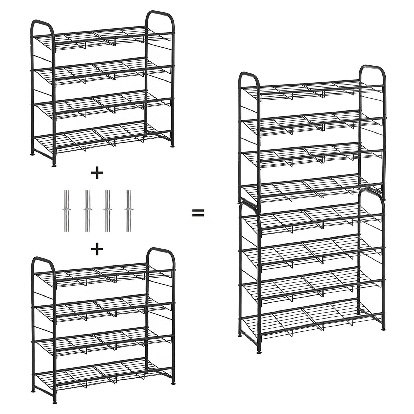 4-Tier Shoe Rack, Stackable Shoe Storage Organiser, Hold up to 16 Pairs, Steel, 68.5 x 27.5 x 65 cm, for High Heels, Trainers, Slippers, in the Entryway, Black - Image 5