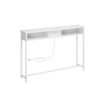 Console Table with Sockets, Side Table with 2 Compartments, 25 x 120 x 81 cm, Space Saving for Entryway, Living Room, Snow White, LNT111W01