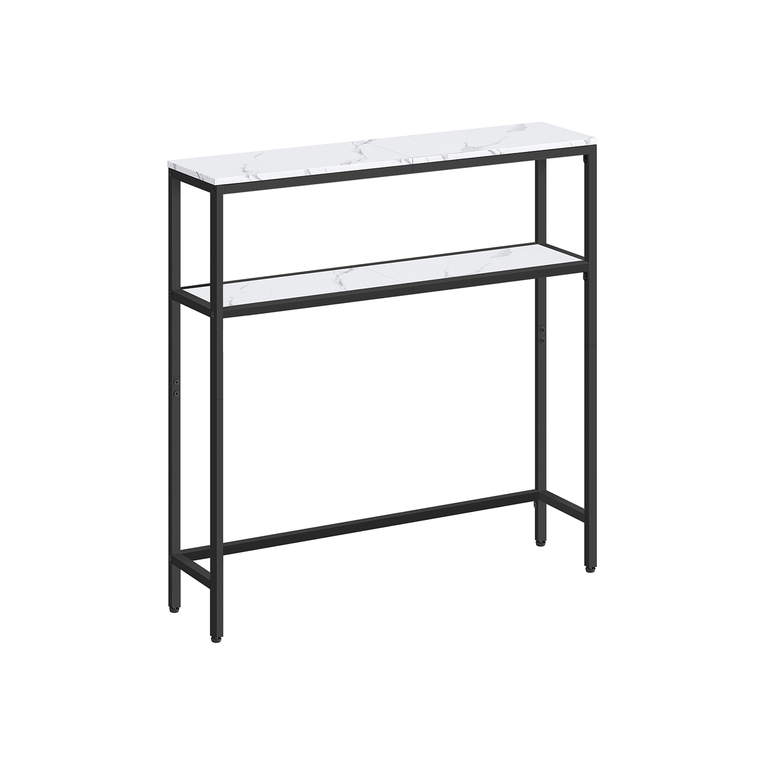 Smalt soffbord med 2 hyllor marmor vit-ink svart